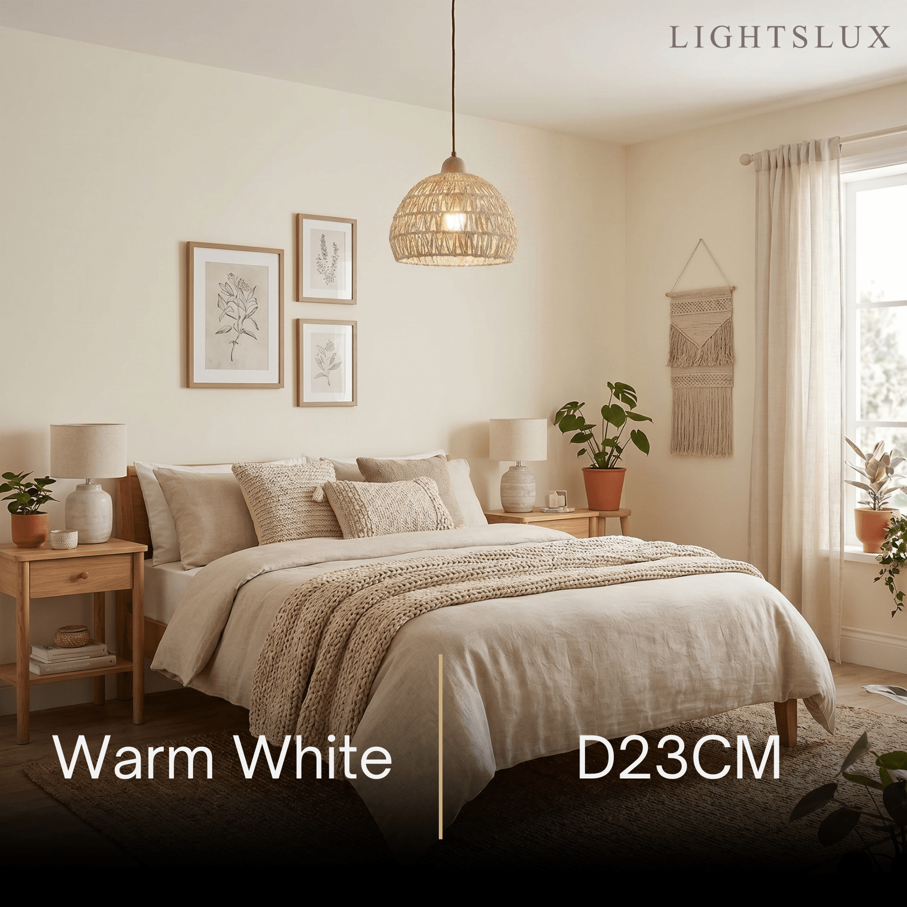 Natural Pendant Light – Rattan & Wood for Living Room Dining Room Bedroom - Flindria
