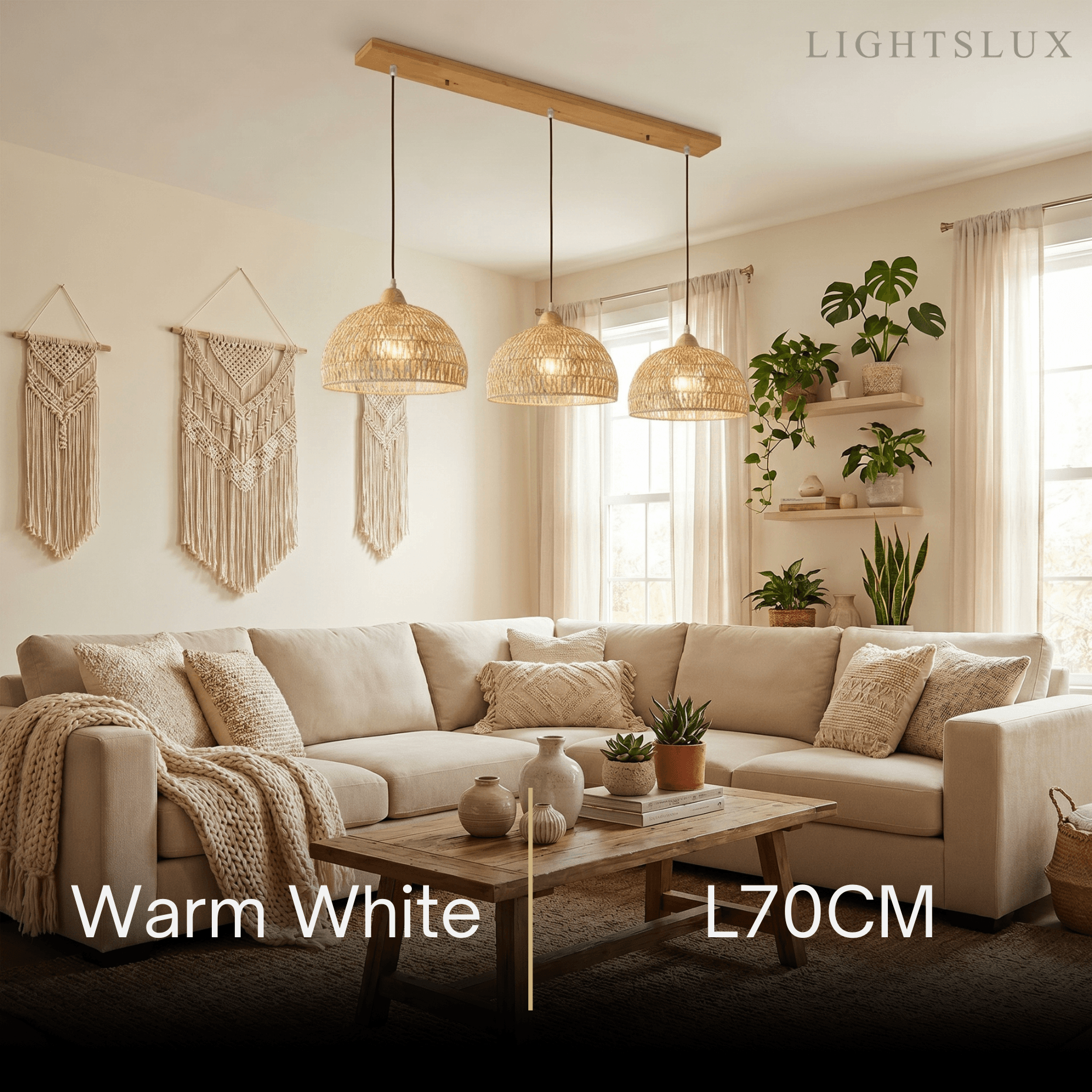 Natural Pendant Light – Rattan & Wood for Living Room Dining Room Bedroom - Flindria