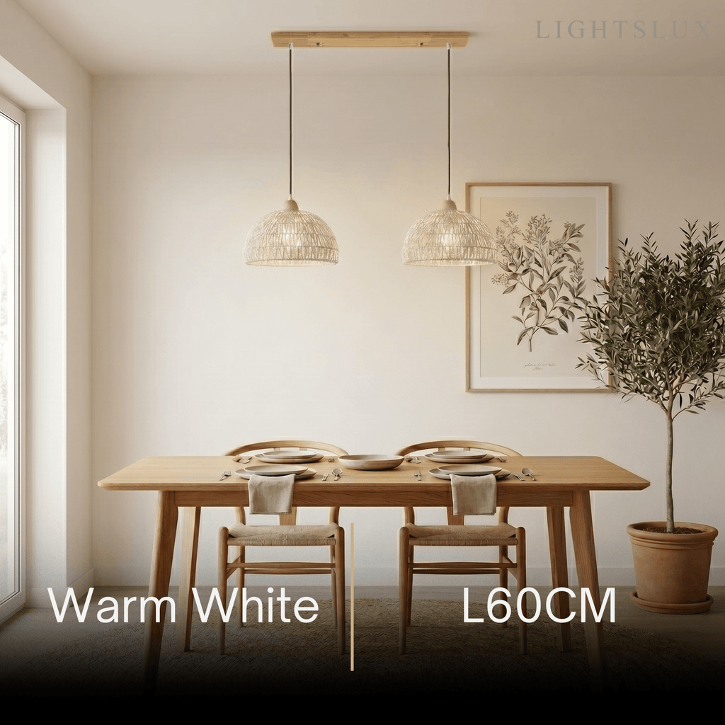 Natural Pendant Light – Rattan & Wood for Living Room Dining Room Bedroom - Flindria