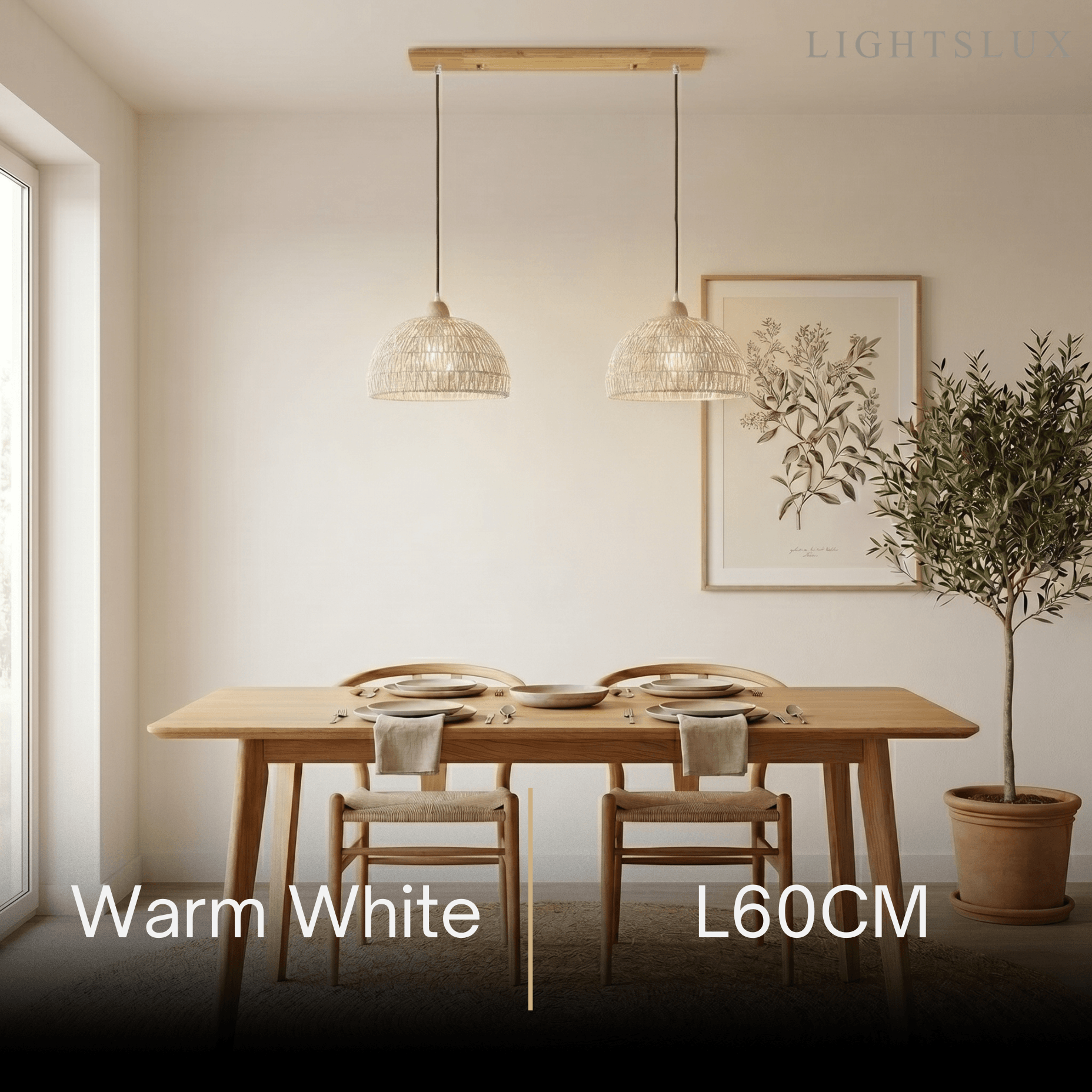 Natural Pendant Light – Rattan & Wood for Living Room Dining Room Bedroom - Flindria