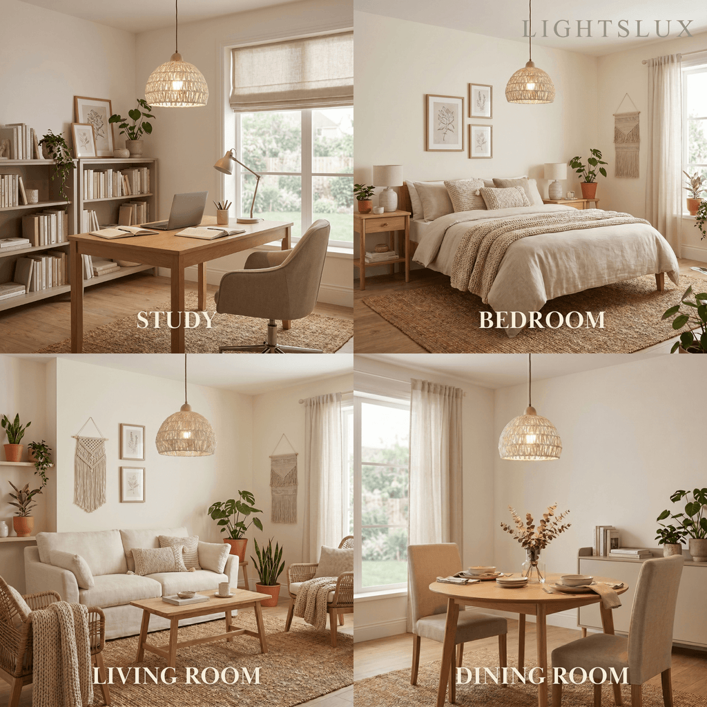 Natural Pendant Light – Rattan & Wood for Living Room Dining Room Bedroom - Flindria