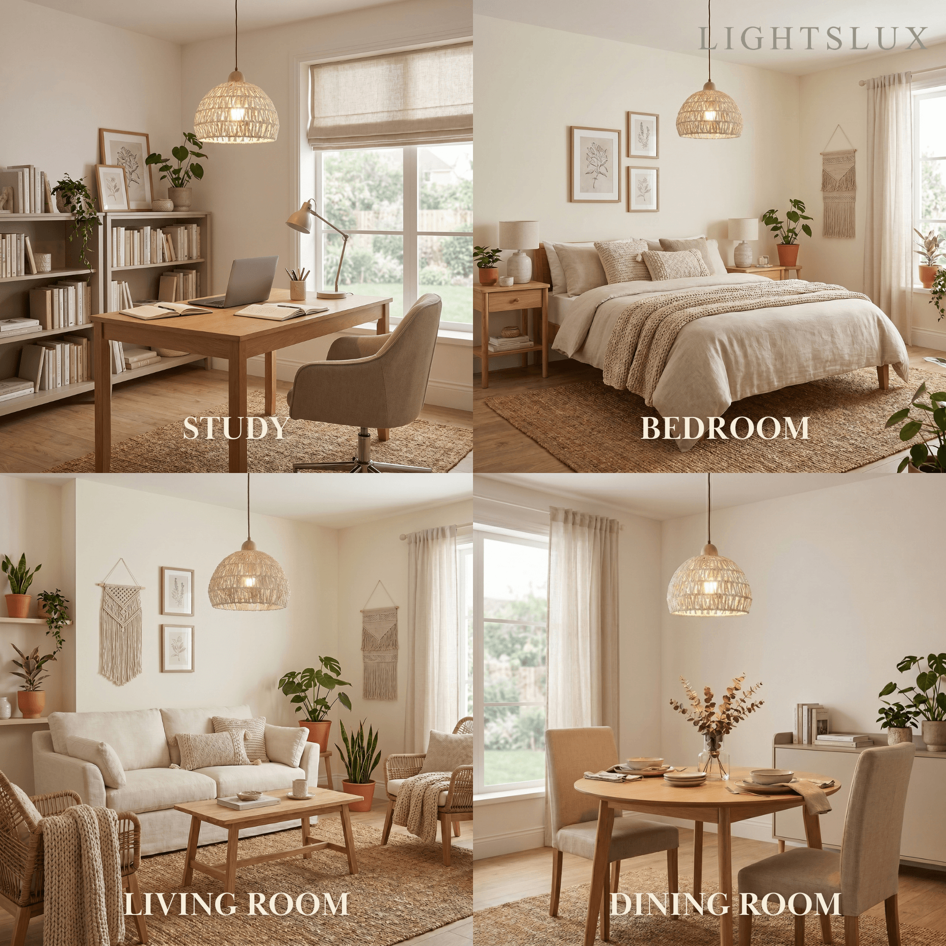 Natural Pendant Light – Rattan & Wood for Living Room Dining Room Bedroom - Flindria