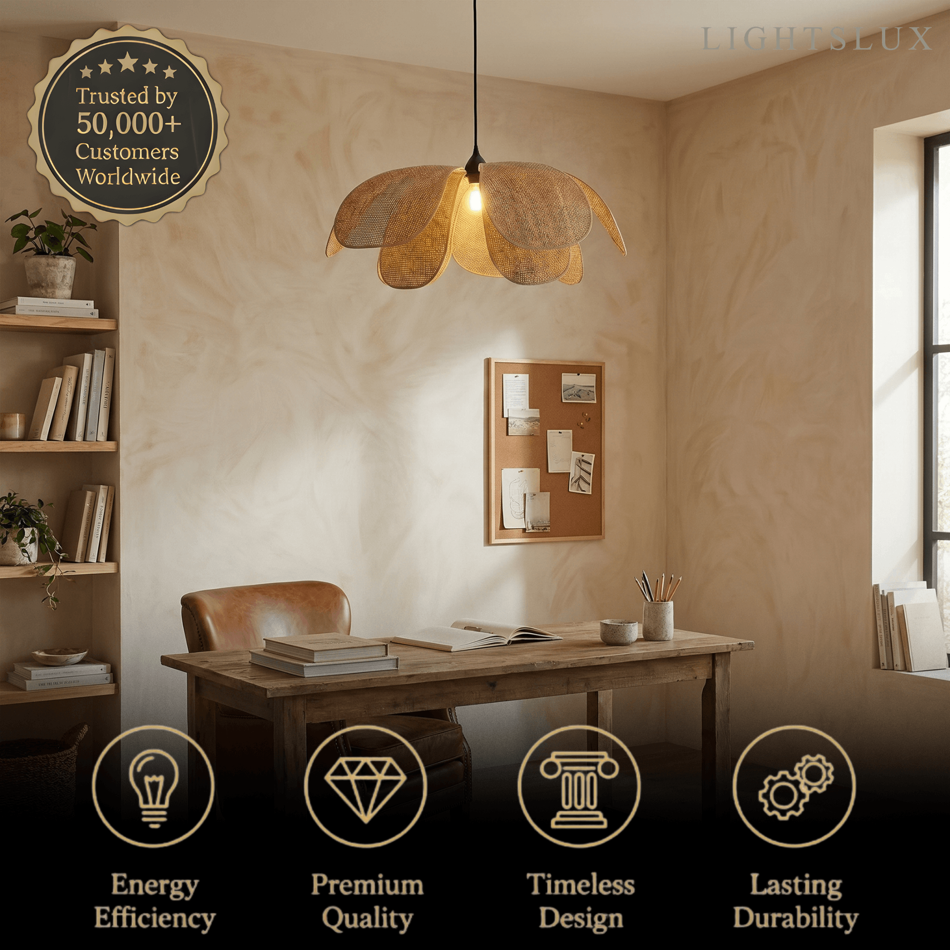 Natural Rattan Pendant Light – Petal Shaped Woven Fixture for Dining Room Living Room Bedroom - Flindria