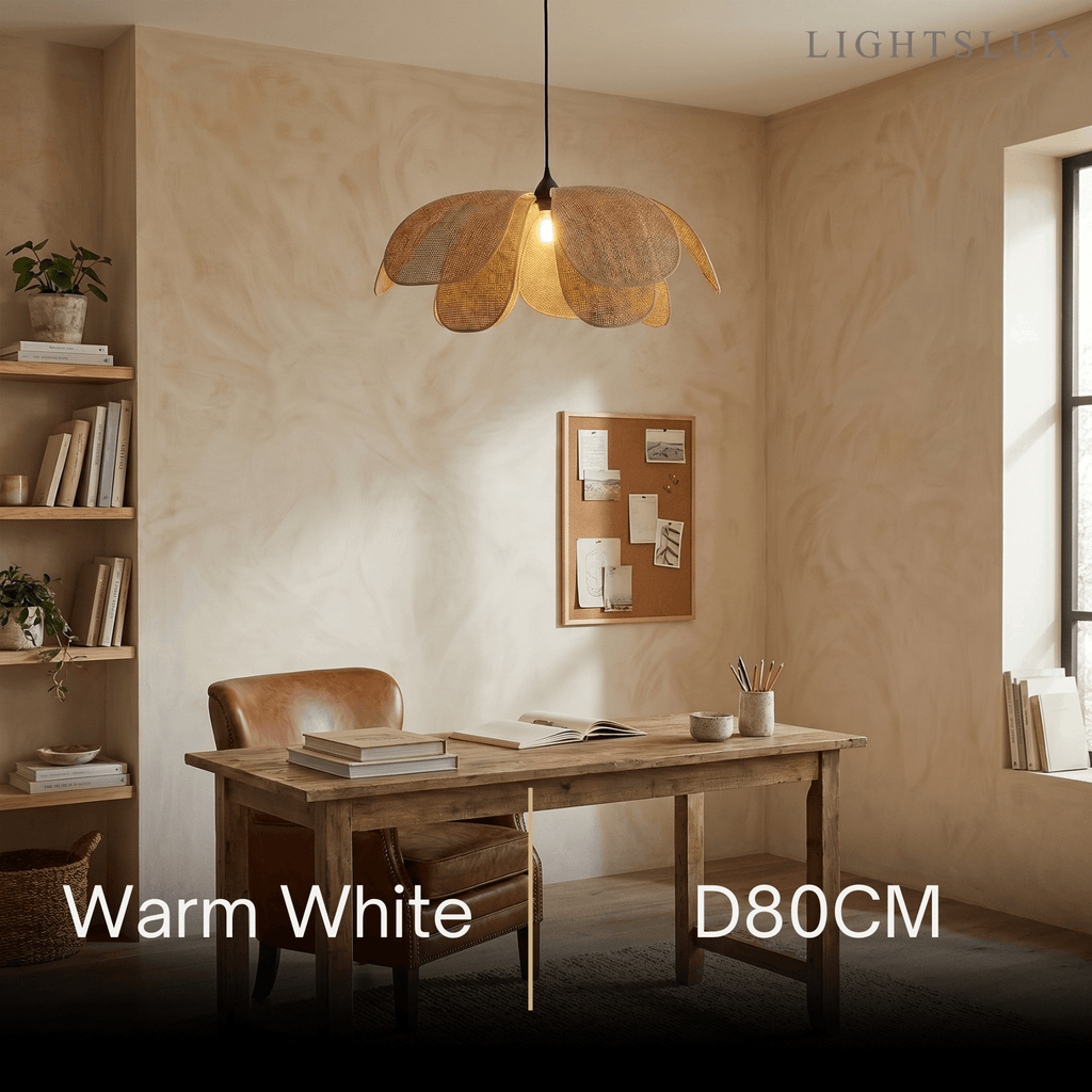 Natural Rattan Pendant Light – Petal Shaped Woven Fixture for Dining Room Living Room Bedroom - Flindria