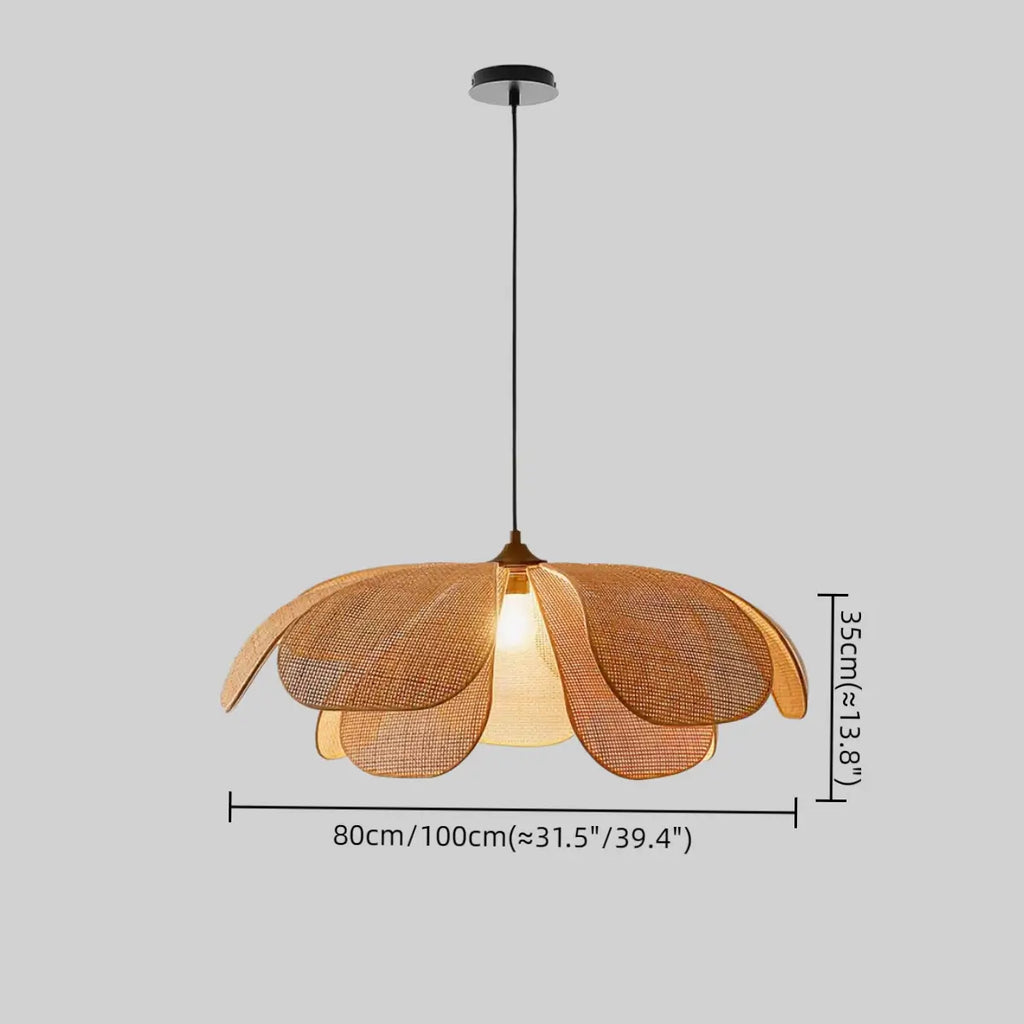 Natural Rattan Pendant Light – Petal Shaped Woven Fixture for Dining Room Living Room Bedroom - Flindria