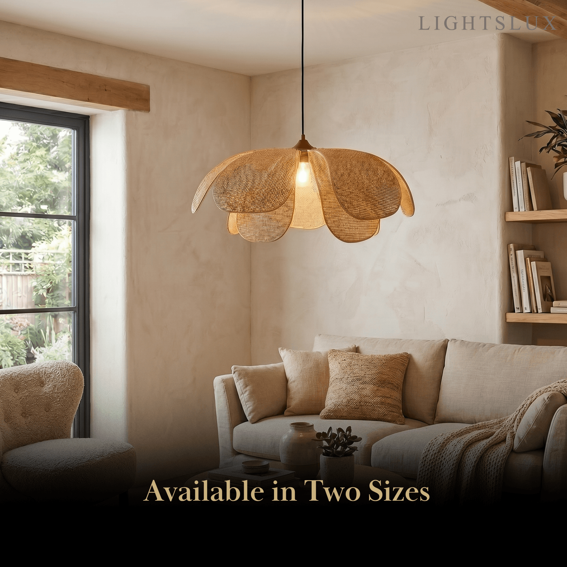 Natural Rattan Pendant Light – Petal Shaped Woven Fixture for Dining Room Living Room Bedroom - Flindria