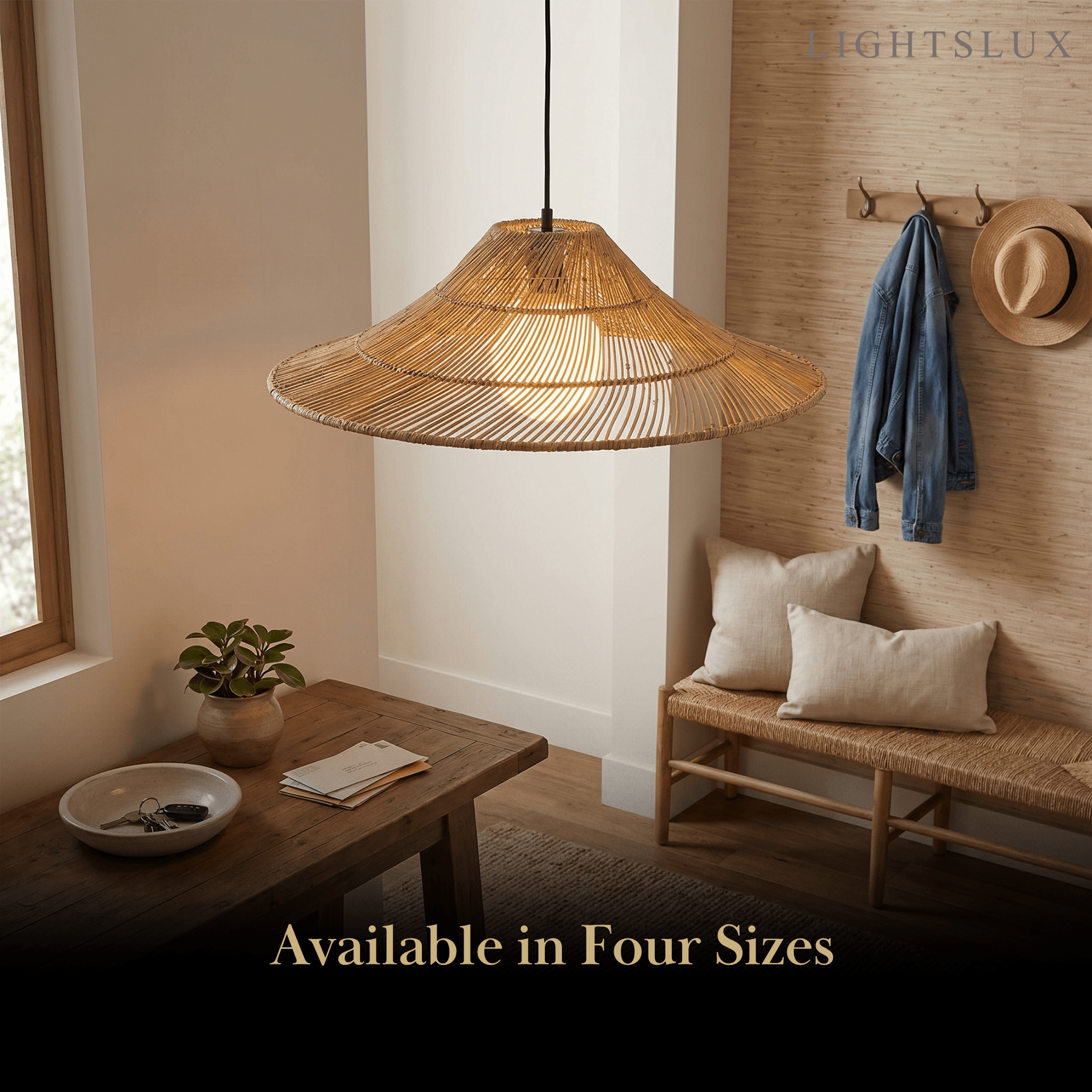 Natural Rattan Pendant Light - Natural for Dining Room, Living Room, Bedroom - Flindria