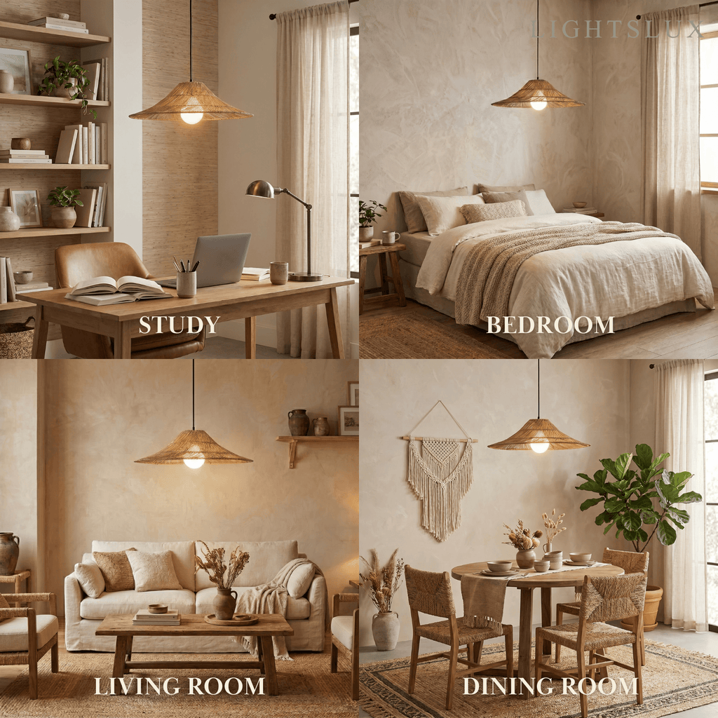 Natural Rattan Pendant Light - Natural for Dining Room, Living Room, Bedroom - Flindria