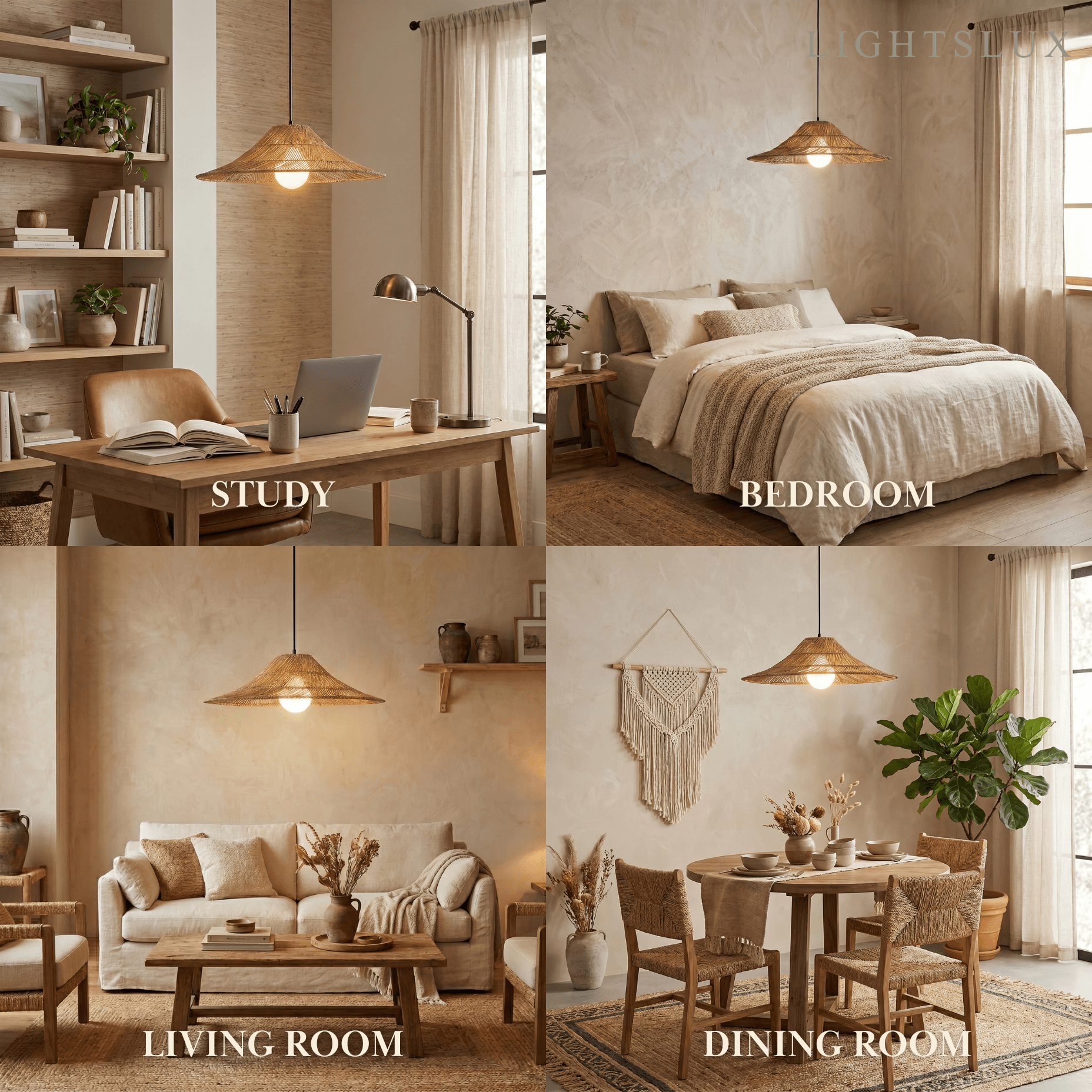 Natural Rattan Pendant Light - Natural for Dining Room, Living Room, Bedroom - Flindria