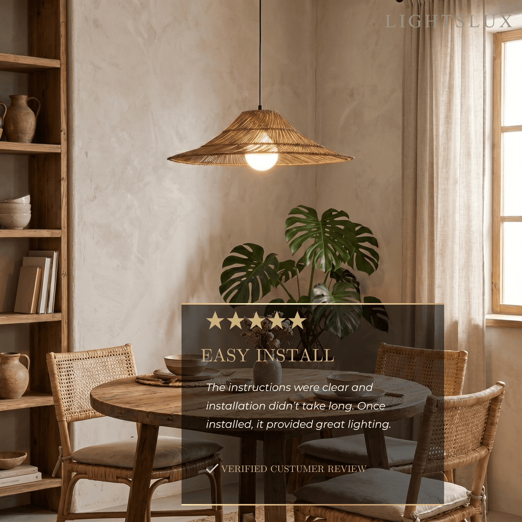 Natural Rattan Pendant Light - Natural for Dining Room, Living Room, Bedroom - Flindria
