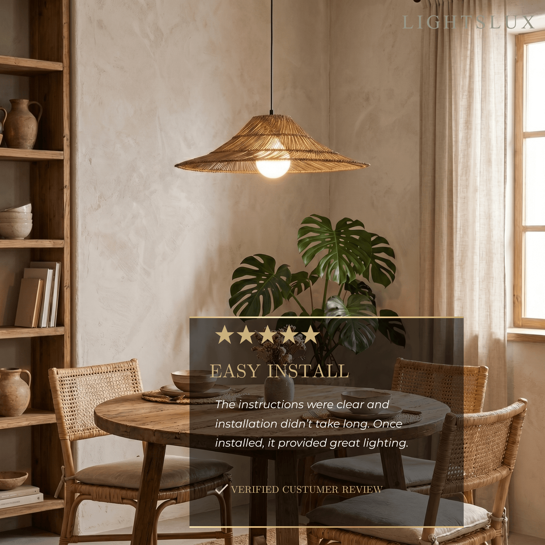Natural Rattan Pendant Light - Natural for Dining Room, Living Room, Bedroom - Flindria