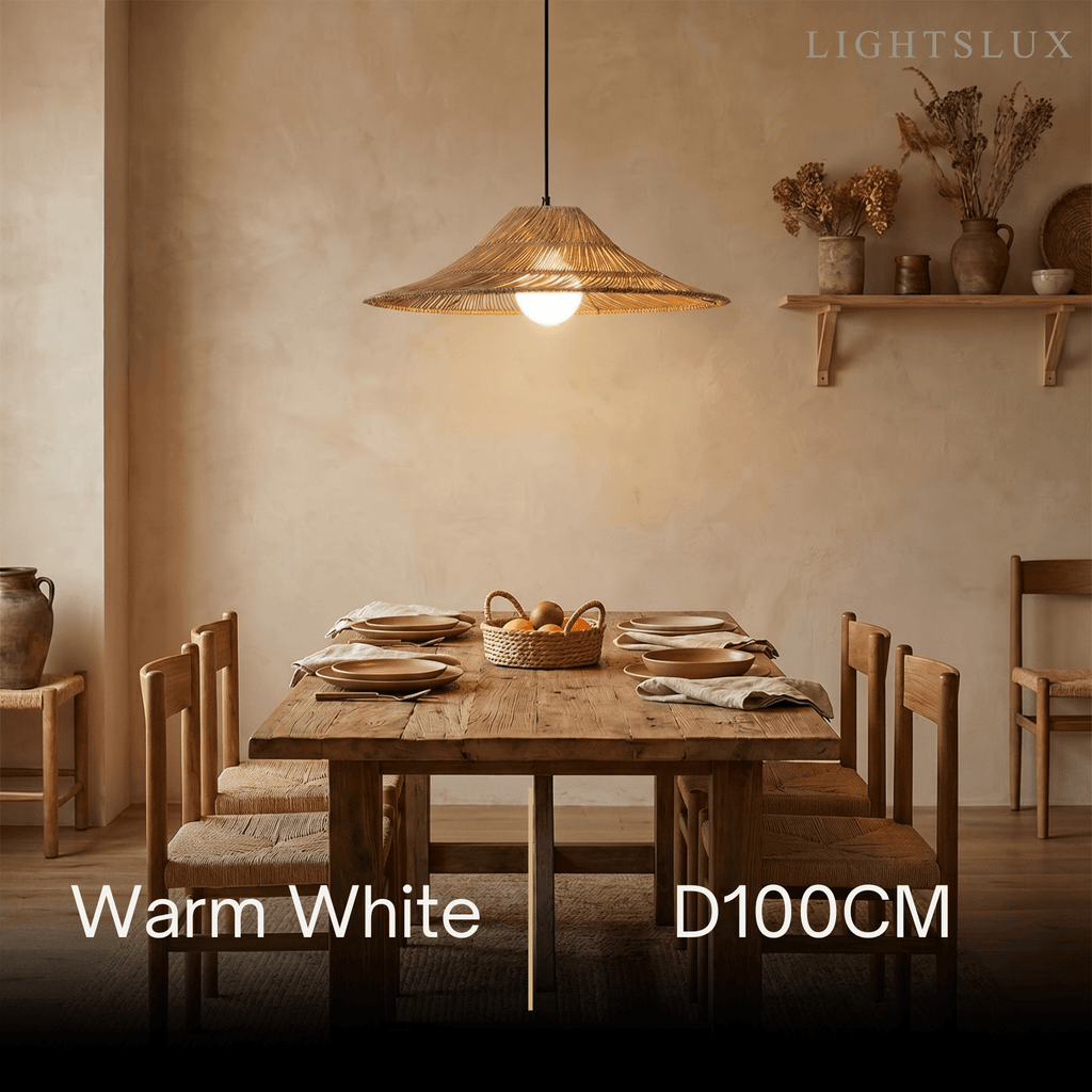 Natural Rattan Pendant Light - Natural for Dining Room, Living Room, Bedroom - Flindria