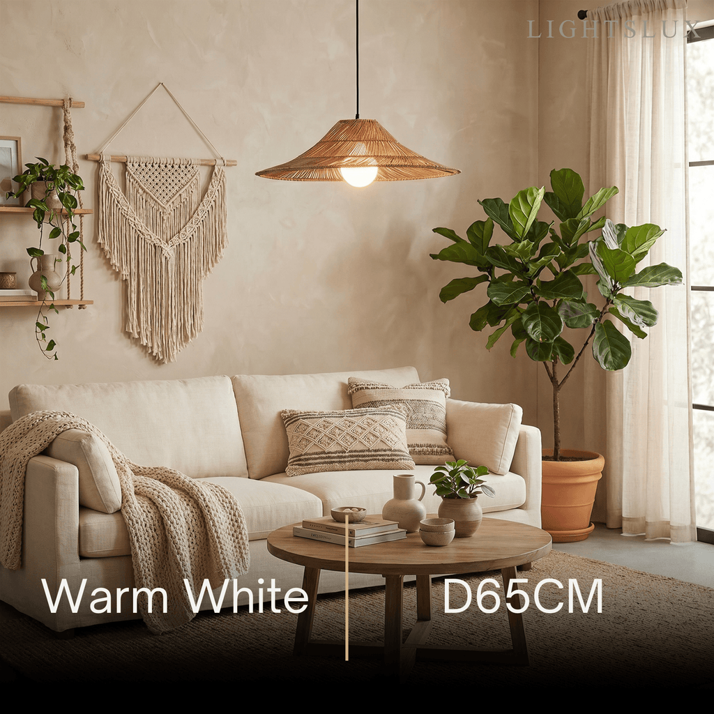 Natural Rattan Pendant Light - Natural for Dining Room, Living Room, Bedroom - Flindria