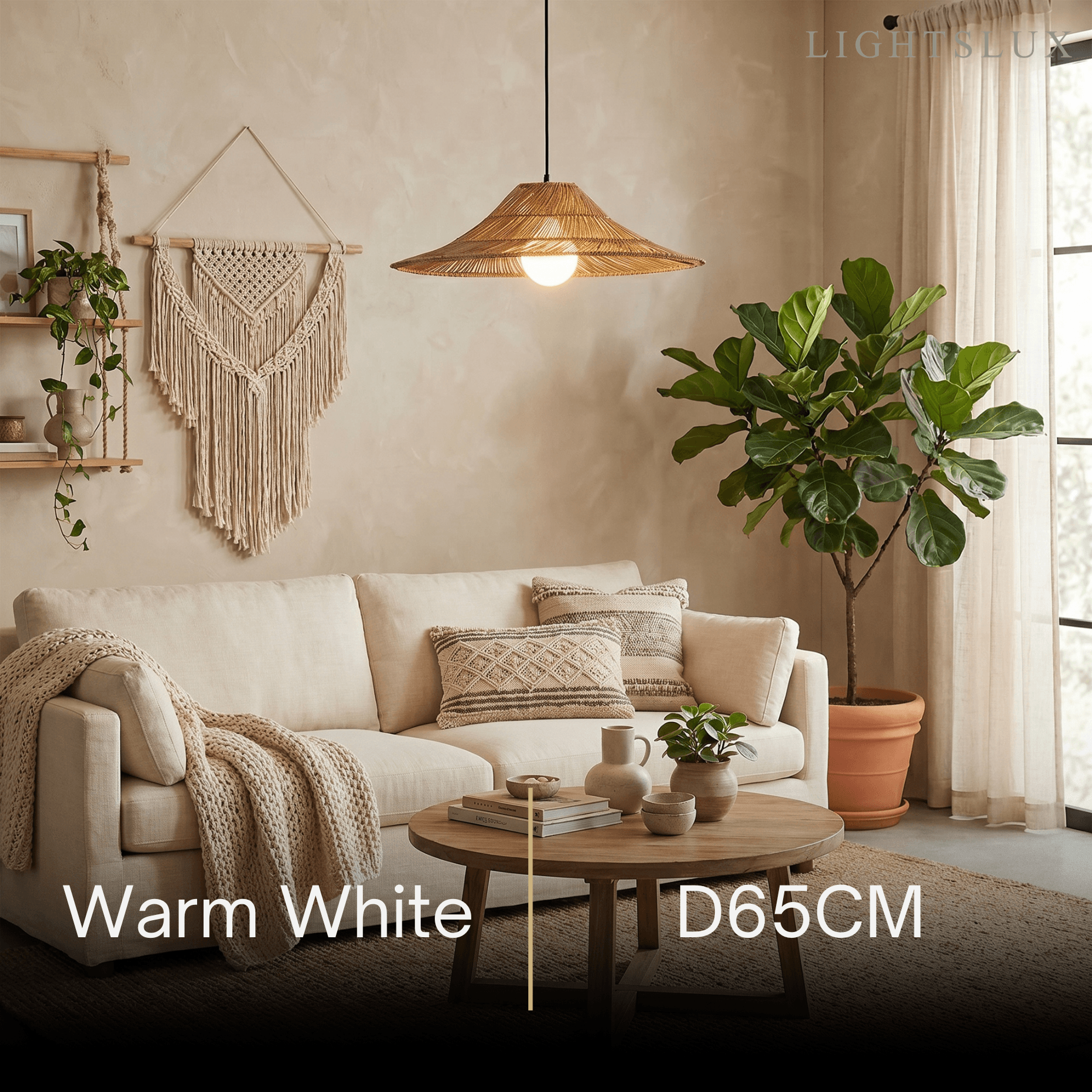 Natural Rattan Pendant Light - Natural for Dining Room, Living Room, Bedroom - Flindria