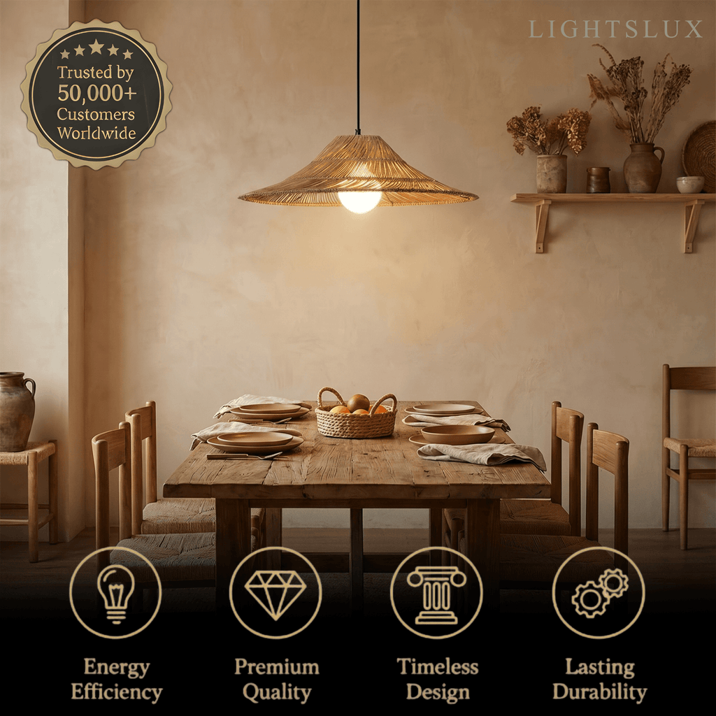 Natural Rattan Pendant Light - Natural for Dining Room, Living Room, Bedroom - Flindria