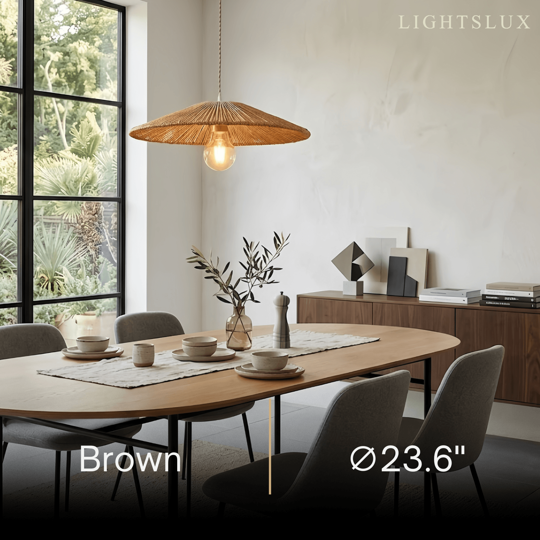 Natural Japanese Style Rattan Pendant Light - Brown/Black Hemp Rope for Kitchen, Dining Room & Living Room - Flindria