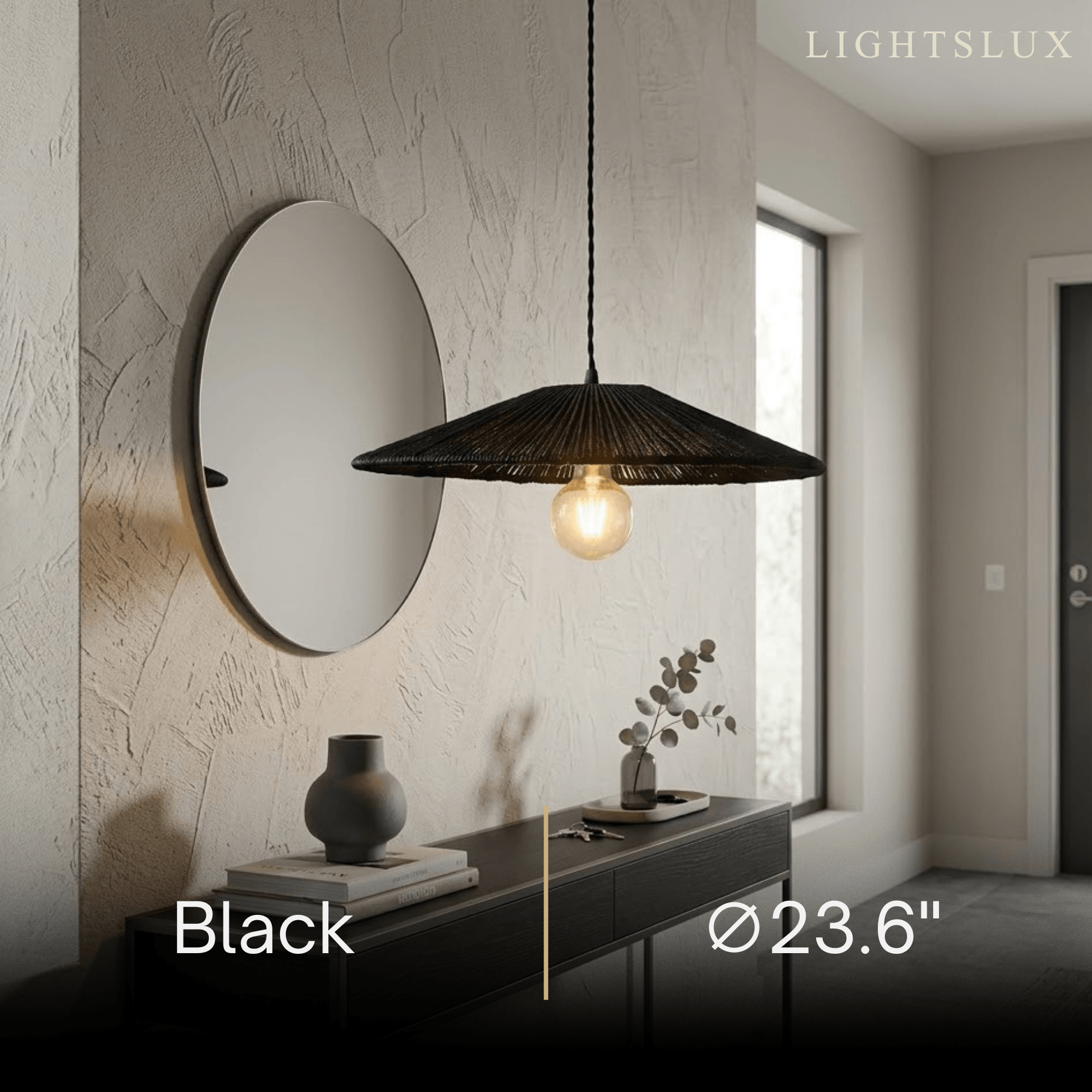Natural Japanese Style Rattan Pendant Light - Brown/Black Hemp Rope for Kitchen, Dining Room & Living Room - Flindria