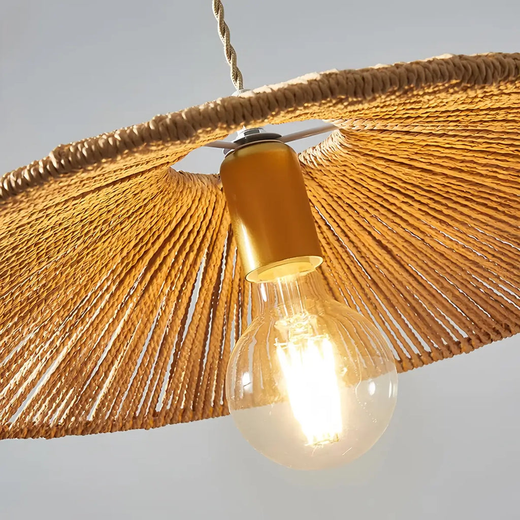 Natural Japanese Style Rattan Pendant Light - Brown/Black Hemp Rope for Kitchen, Dining Room & Living Room - Flindria