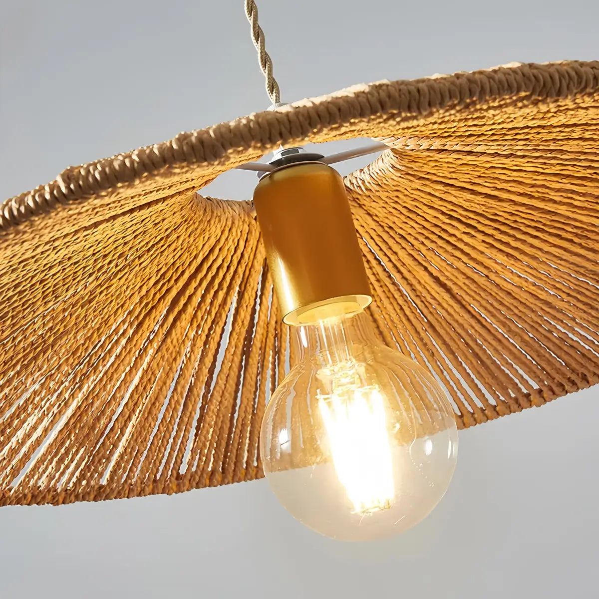 Natural Japanese Style Rattan Pendant Light - Brown/Black Hemp Rope for Kitchen, Dining Room & Living Room - Flindria