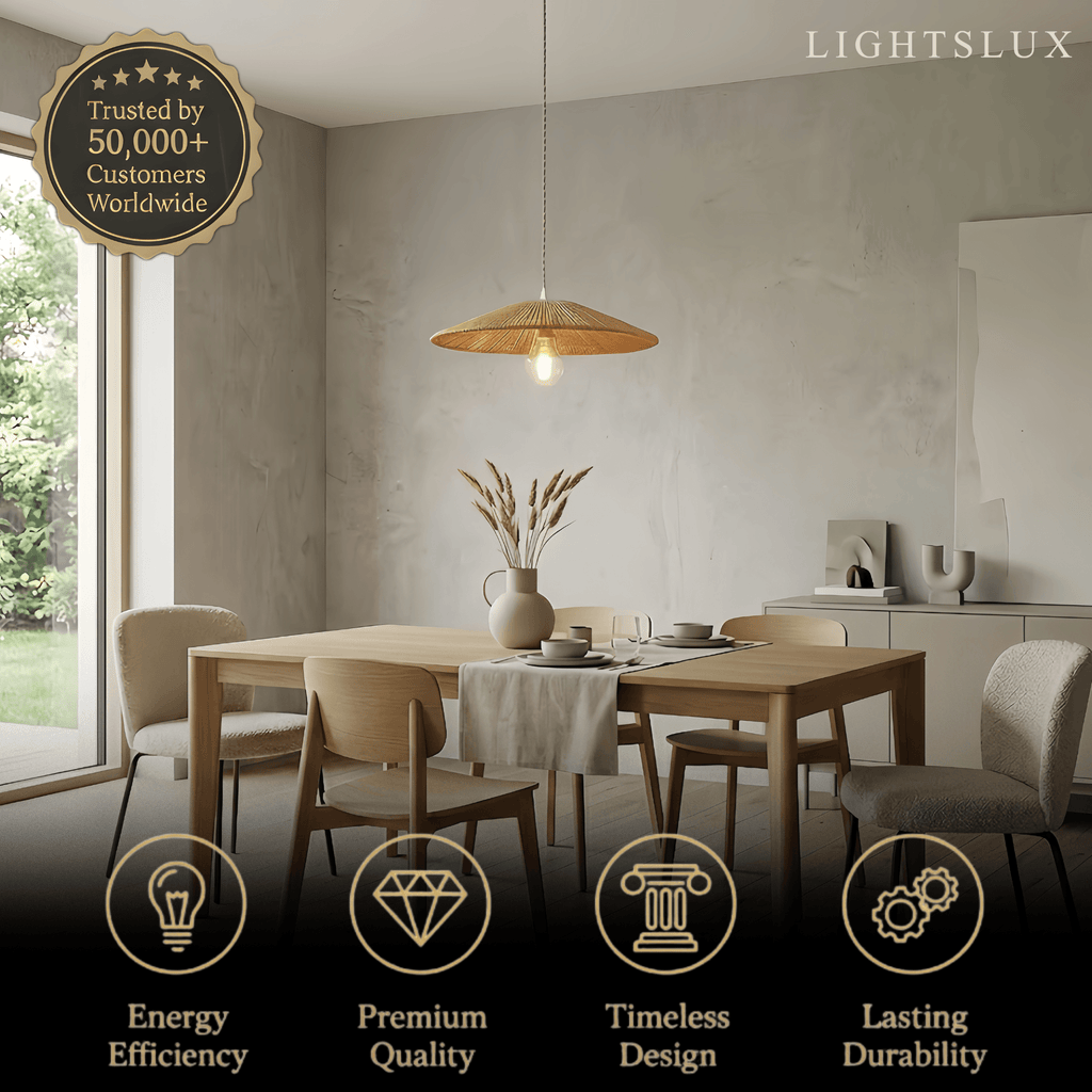 Natural Japanese Style Rattan Pendant Light - Brown/Black Hemp Rope for Kitchen, Dining Room & Living Room - Flindria