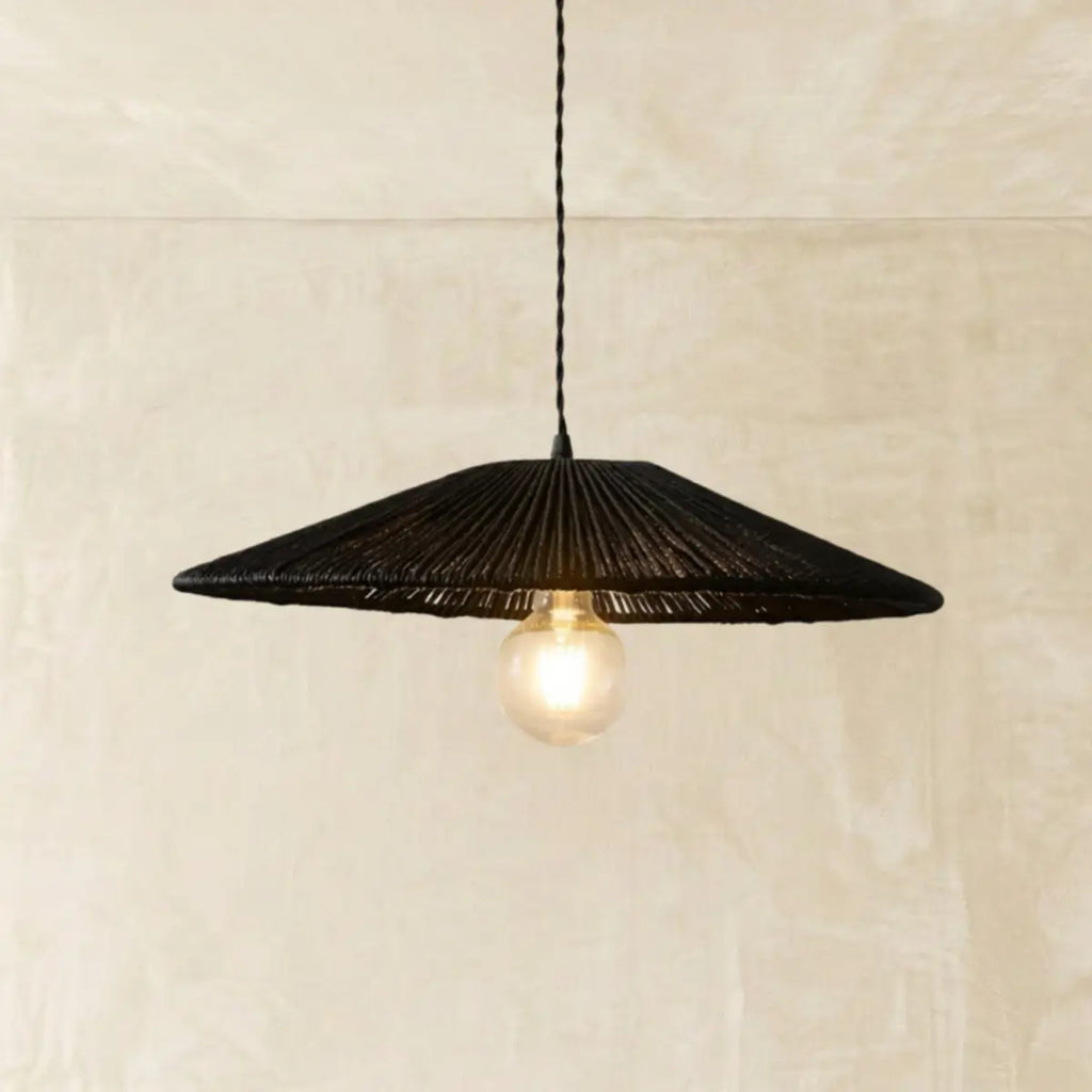 Natural Japanese Style Rattan Pendant Light - Brown/Black Hemp Rope for Kitchen, Dining Room & Living Room - Flindria