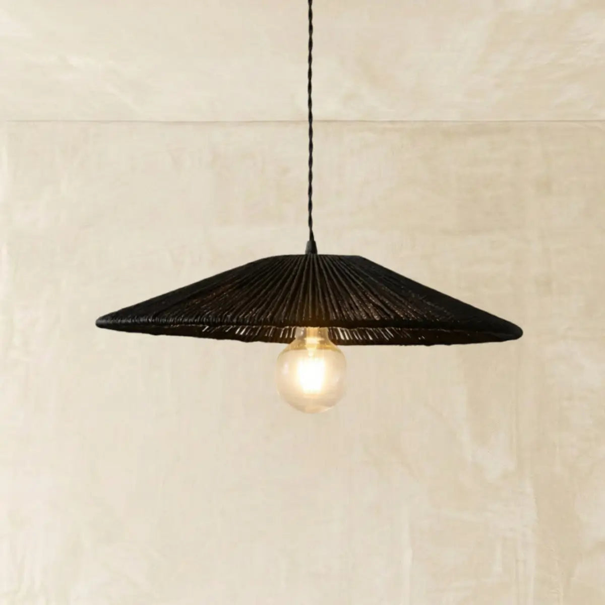 Natural Japanese Style Rattan Pendant Light - Brown/Black Hemp Rope for Kitchen, Dining Room & Living Room - Flindria