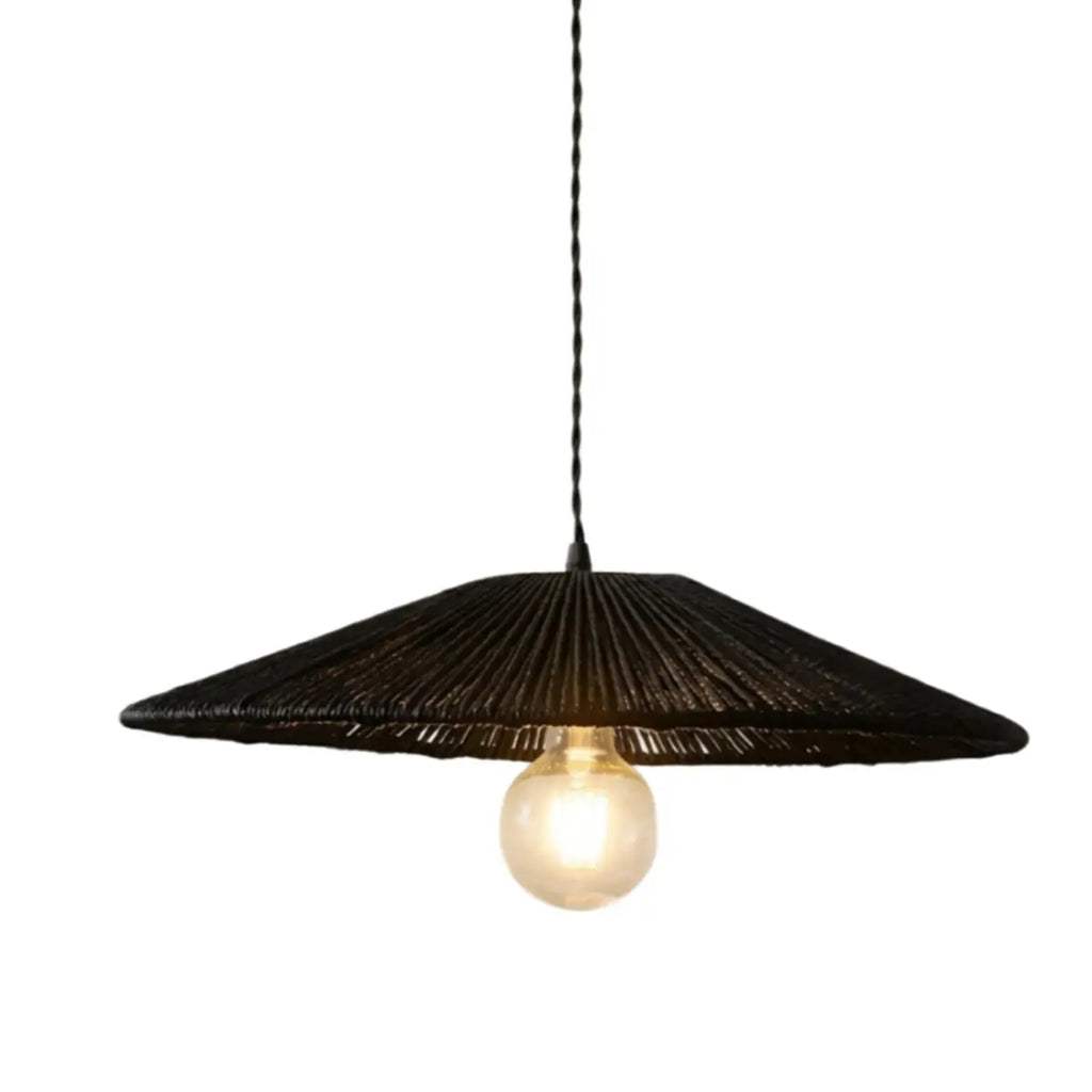 Natural Japanese Style Rattan Pendant Light - Brown/Black Hemp Rope for Kitchen, Dining Room & Living Room - Flindria