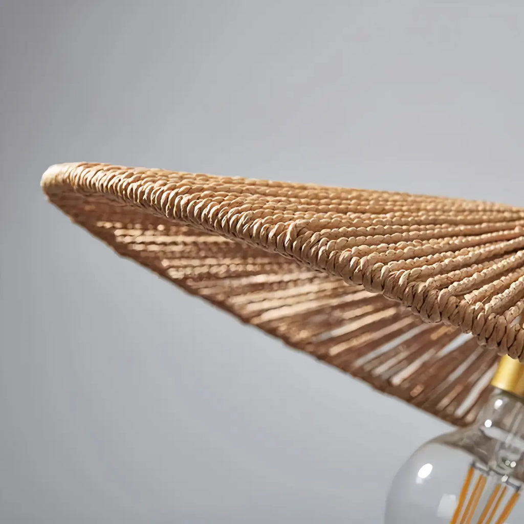 Natural Japanese Style Rattan Pendant Light - Brown/Black Hemp Rope for Kitchen, Dining Room & Living Room - Flindria