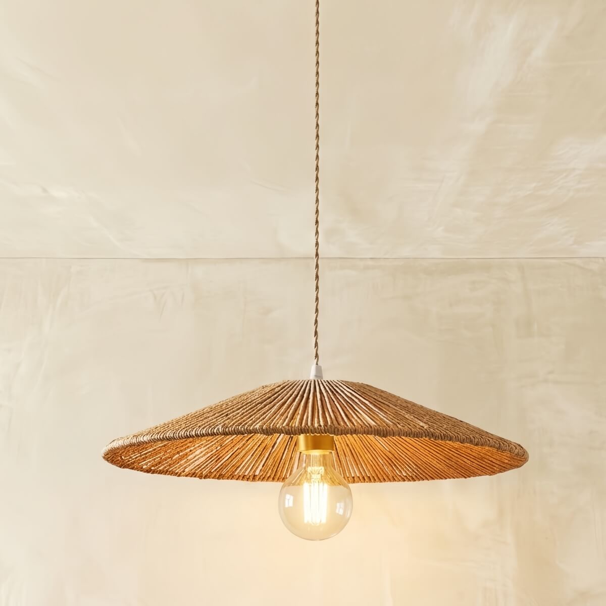 Natural Japanese Style Rattan Pendant Light - Brown/Black Hemp Rope for Kitchen, Dining Room & Living Room - Flindria