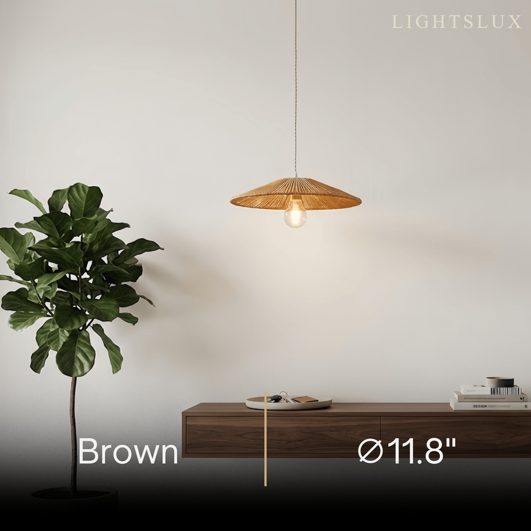 Natural Japanese Style Rattan Pendant Light - Brown/Black Hemp Rope for Kitchen, Dining Room & Living Room - Flindria
