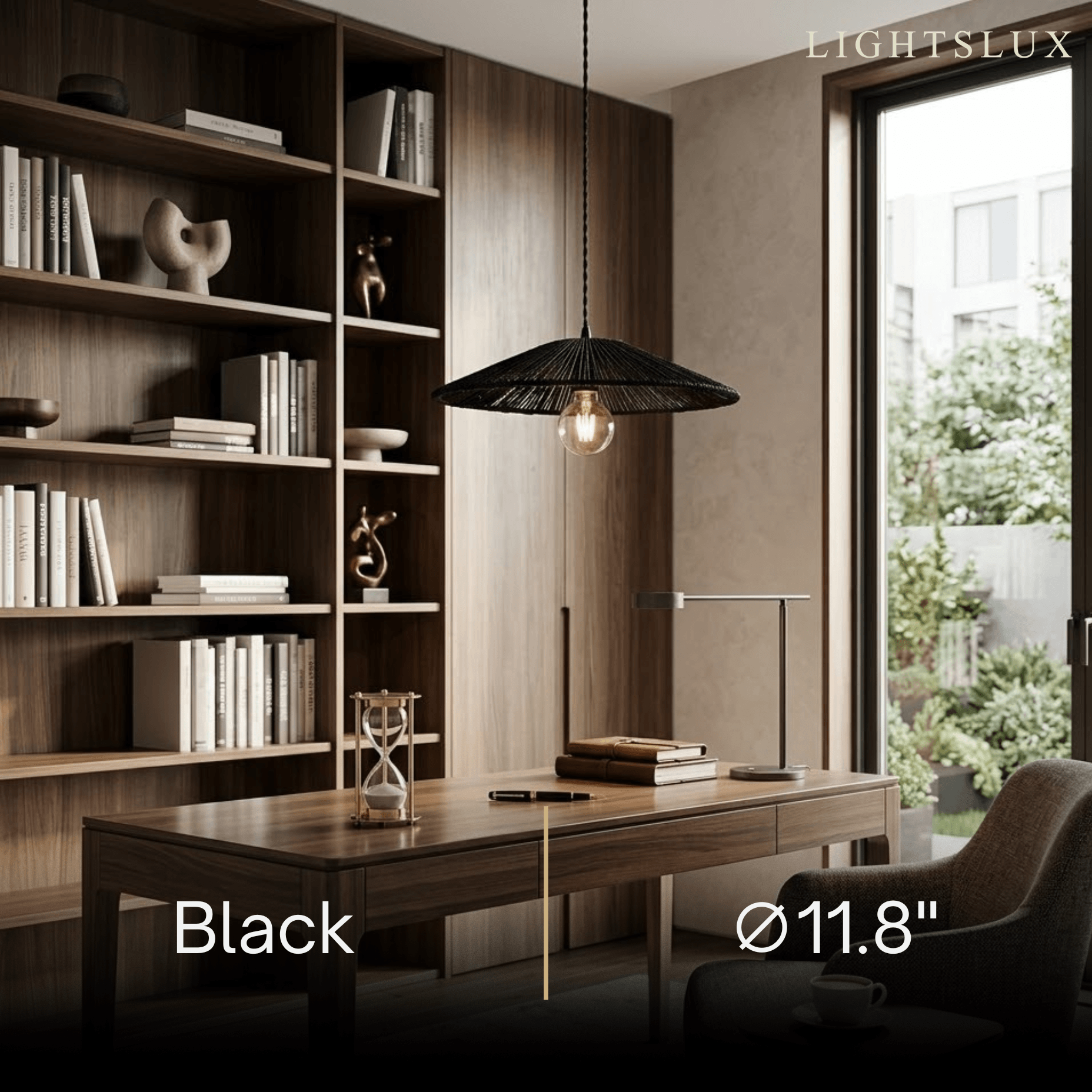 Natural Japanese Style Rattan Pendant Light - Brown/Black Hemp Rope for Kitchen, Dining Room & Living Room - Flindria