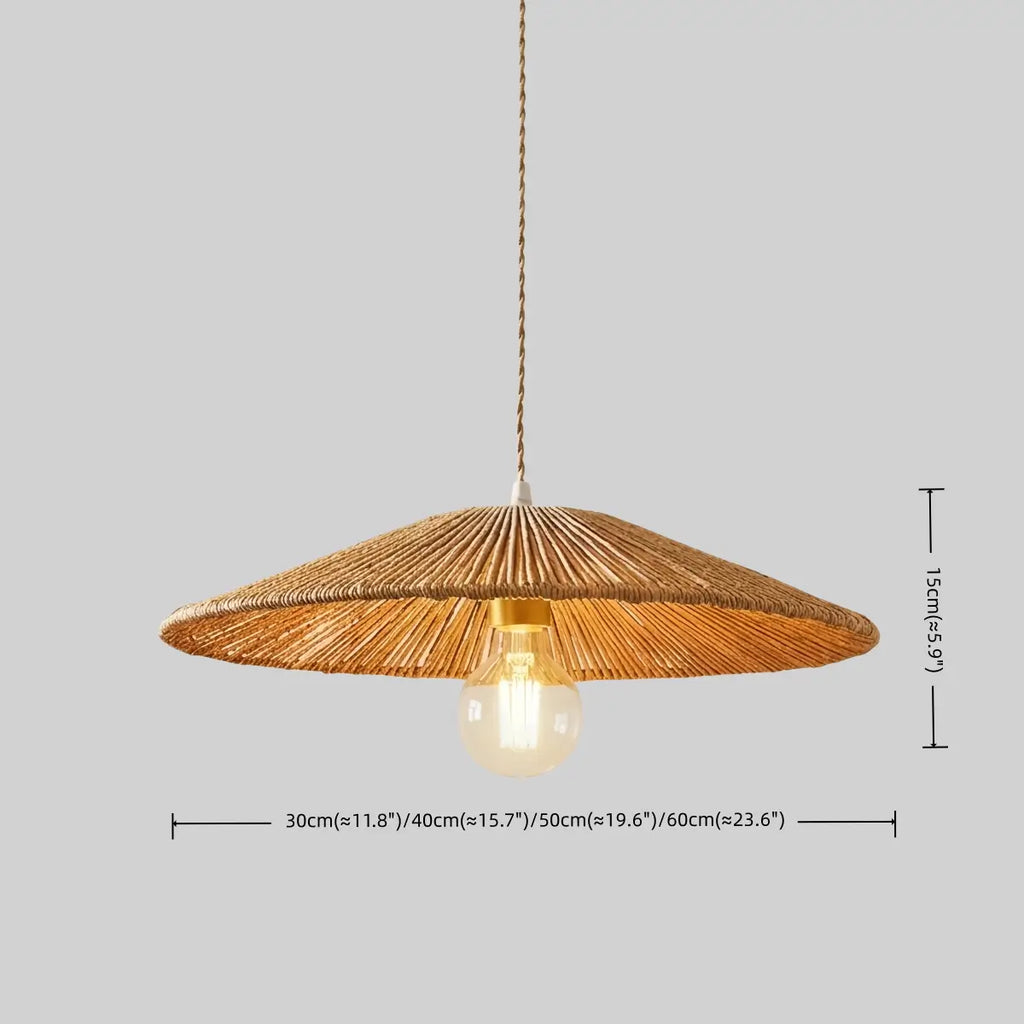 Natural Japanese Style Rattan Pendant Light - Brown/Black Hemp Rope for Kitchen, Dining Room & Living Room - Flindria