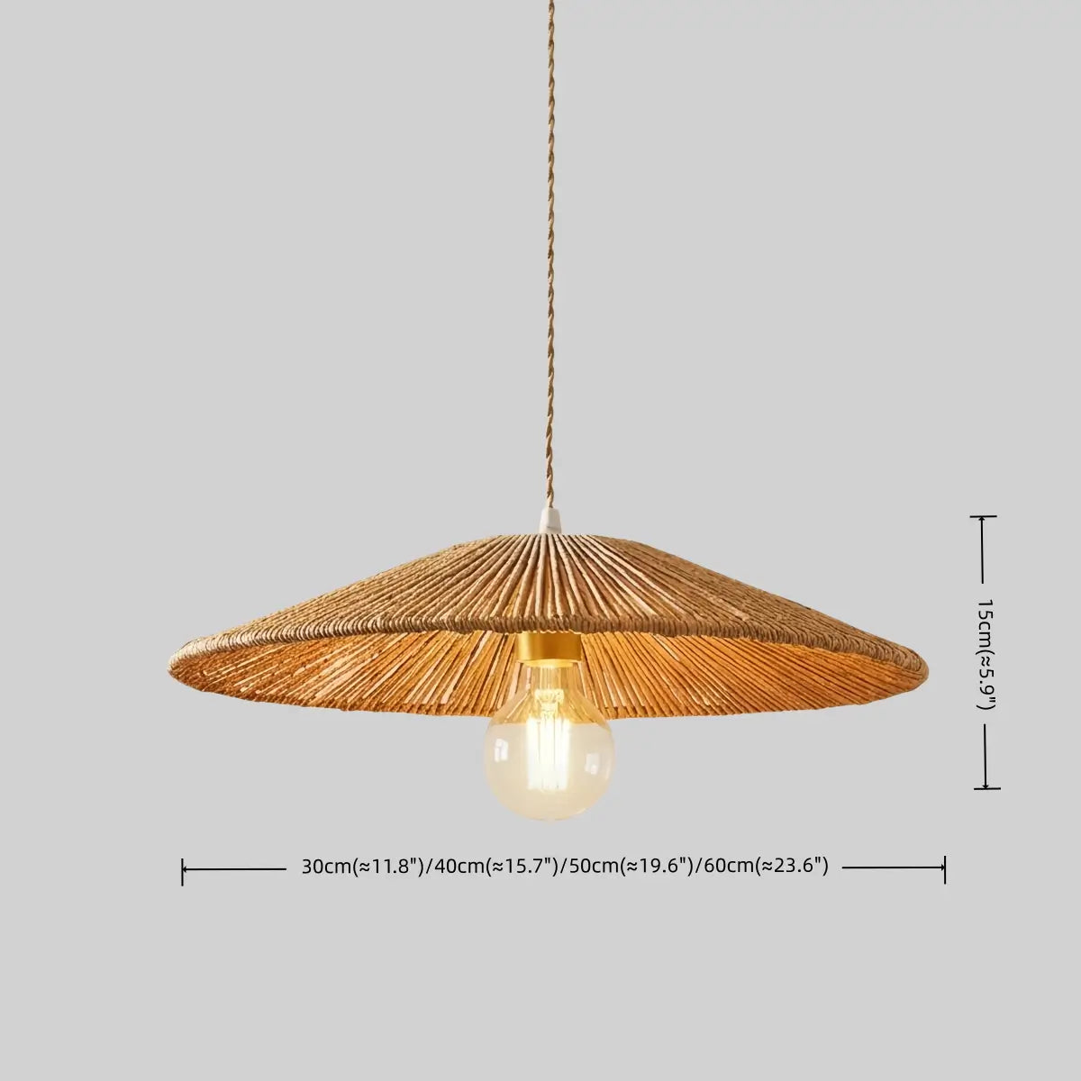 Natural Japanese Style Rattan Pendant Light - Brown/Black Hemp Rope for Kitchen, Dining Room & Living Room - Flindria