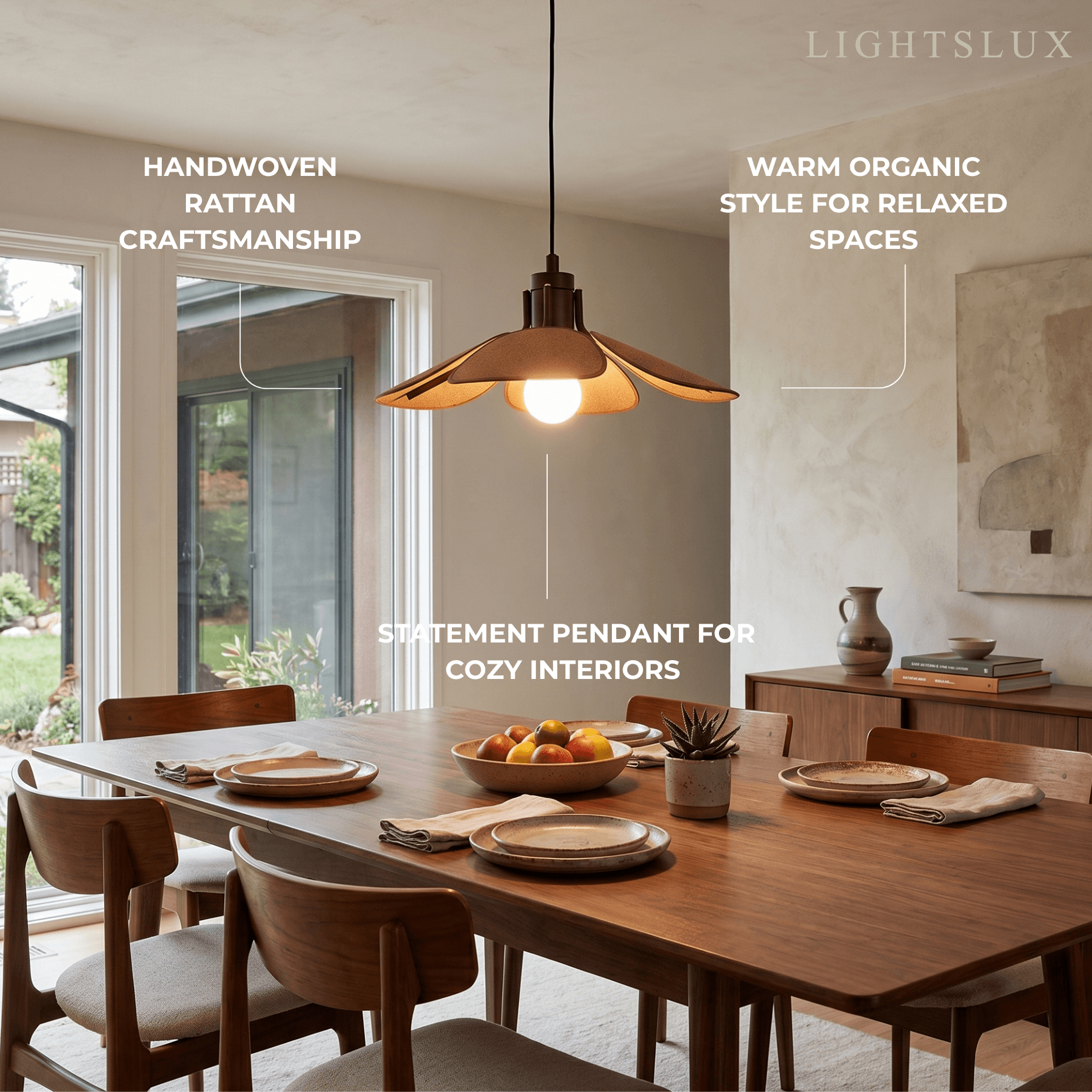Natural Rattan Pendant Lamp -- Light Brown/Dark Brown for Living Room - Flindria