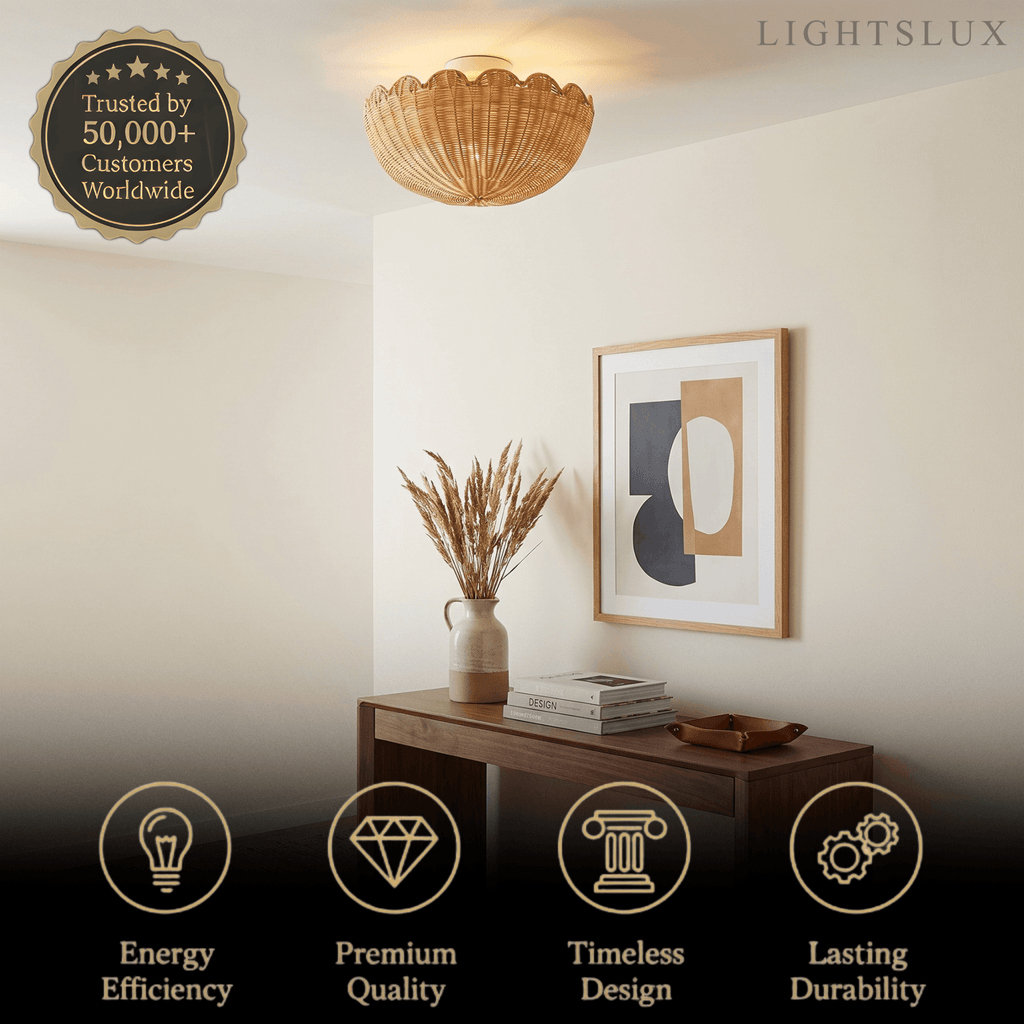 Natural Rattan Ceiling Light -- Natural Rattan for Living Room Bedroom - Flindria
