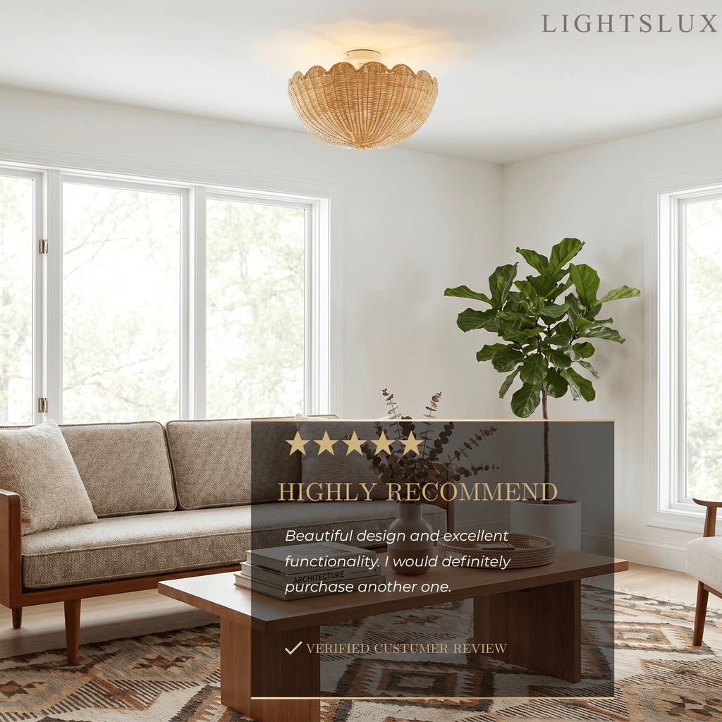 Natural Rattan Ceiling Light -- Natural Rattan for Living Room Bedroom - Flindria