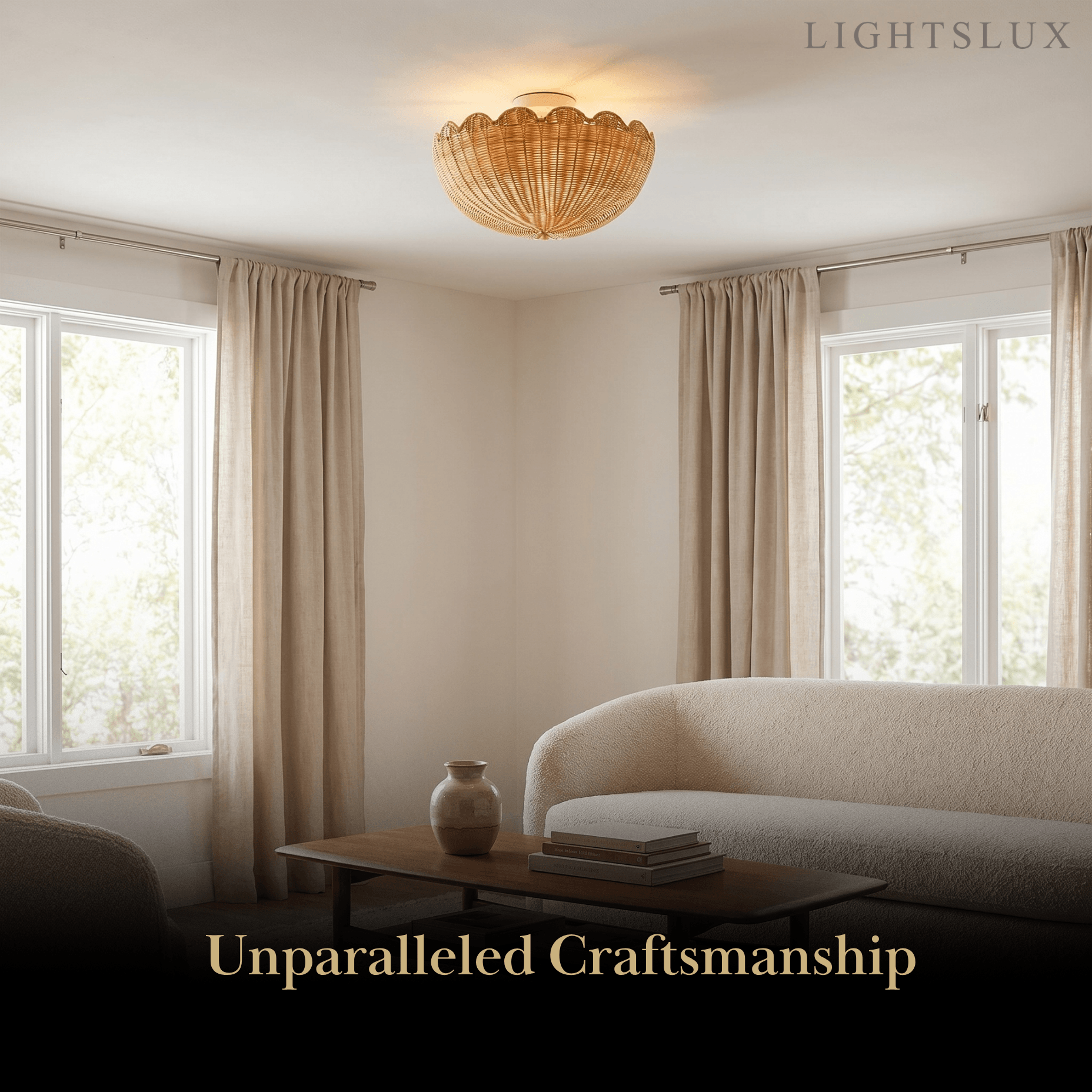 Natural Rattan Ceiling Light -- Natural Rattan for Living Room Bedroom - Flindria