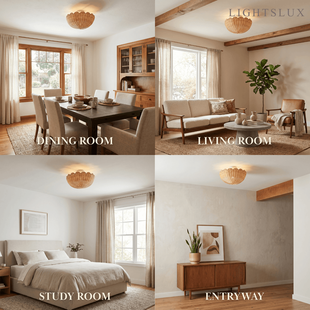 Natural Rattan Ceiling Light -- Natural Rattan for Living Room Bedroom - Flindria