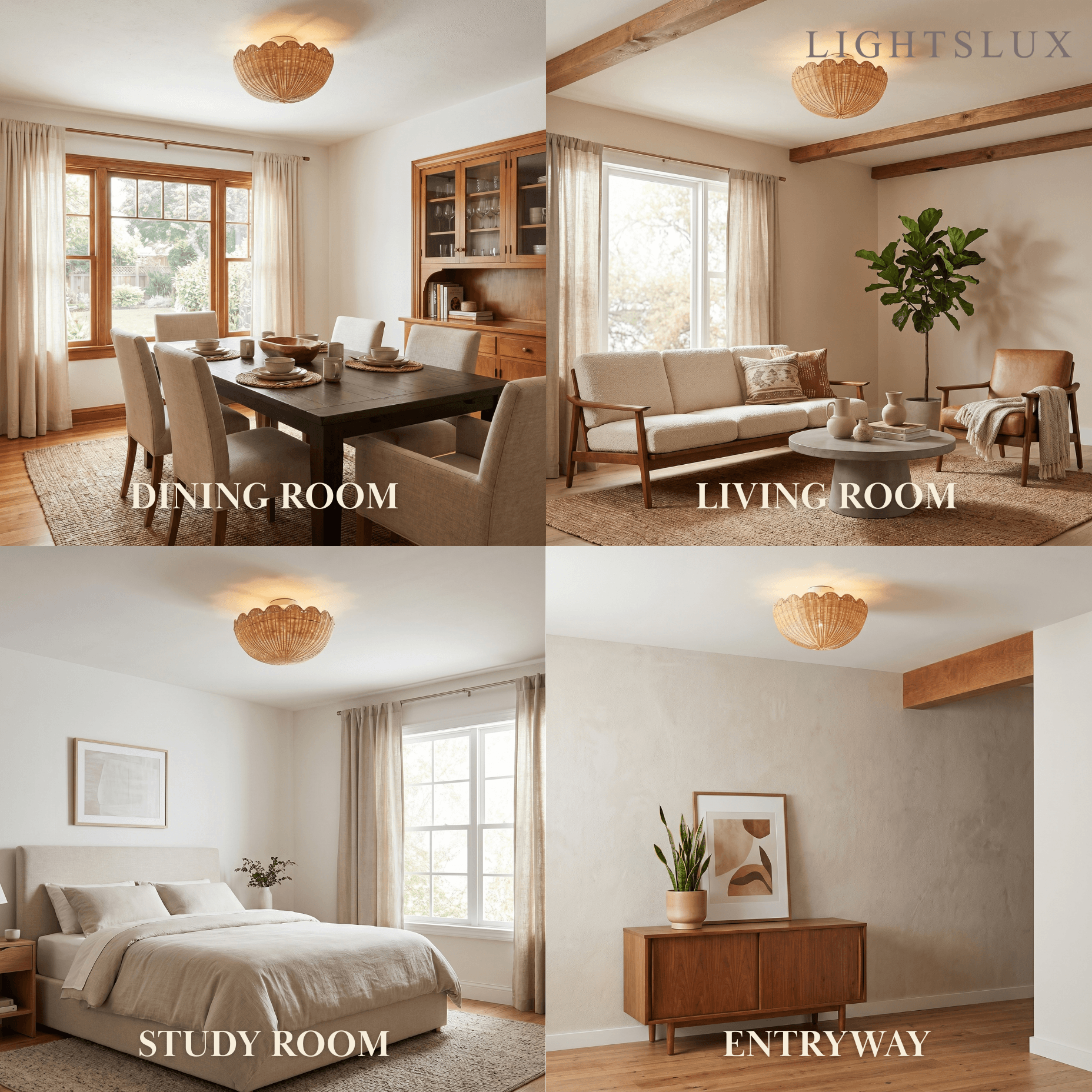 Natural Rattan Ceiling Light -- Natural Rattan for Living Room Bedroom - Flindria