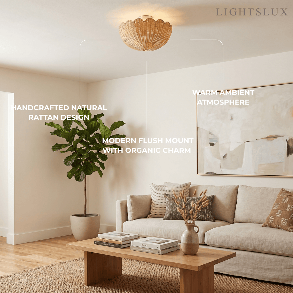 Natural Rattan Ceiling Light -- Natural Rattan for Living Room Bedroom - Flindria