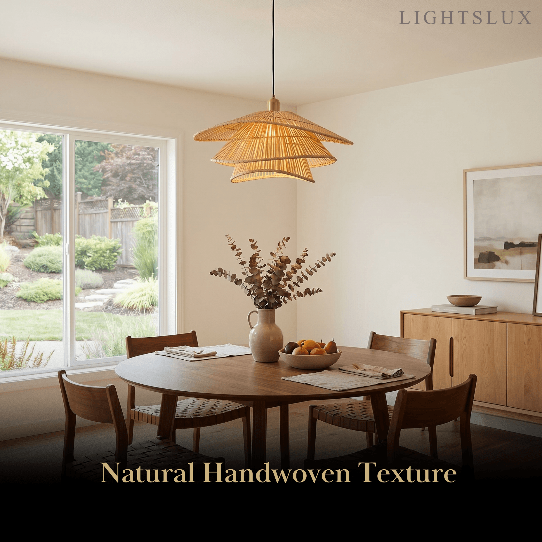 Natural Weaver Pendant Lamp -- Gold Natural Bamboo for Living Room Dining Room - Flindria