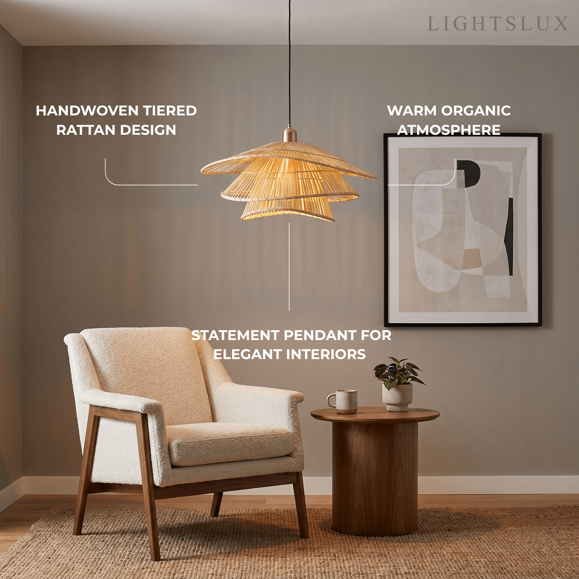 Natural Weaver Pendant Lamp -- Gold Natural Bamboo for Living Room Dining Room - Flindria