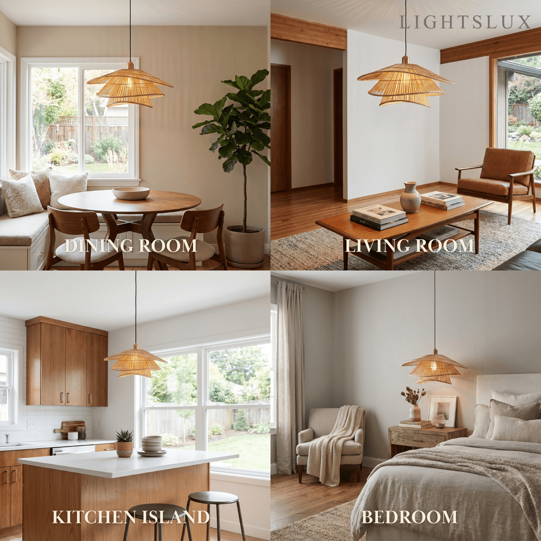 Natural Weaver Pendant Lamp -- Gold Natural Bamboo for Living Room Dining Room - Flindria