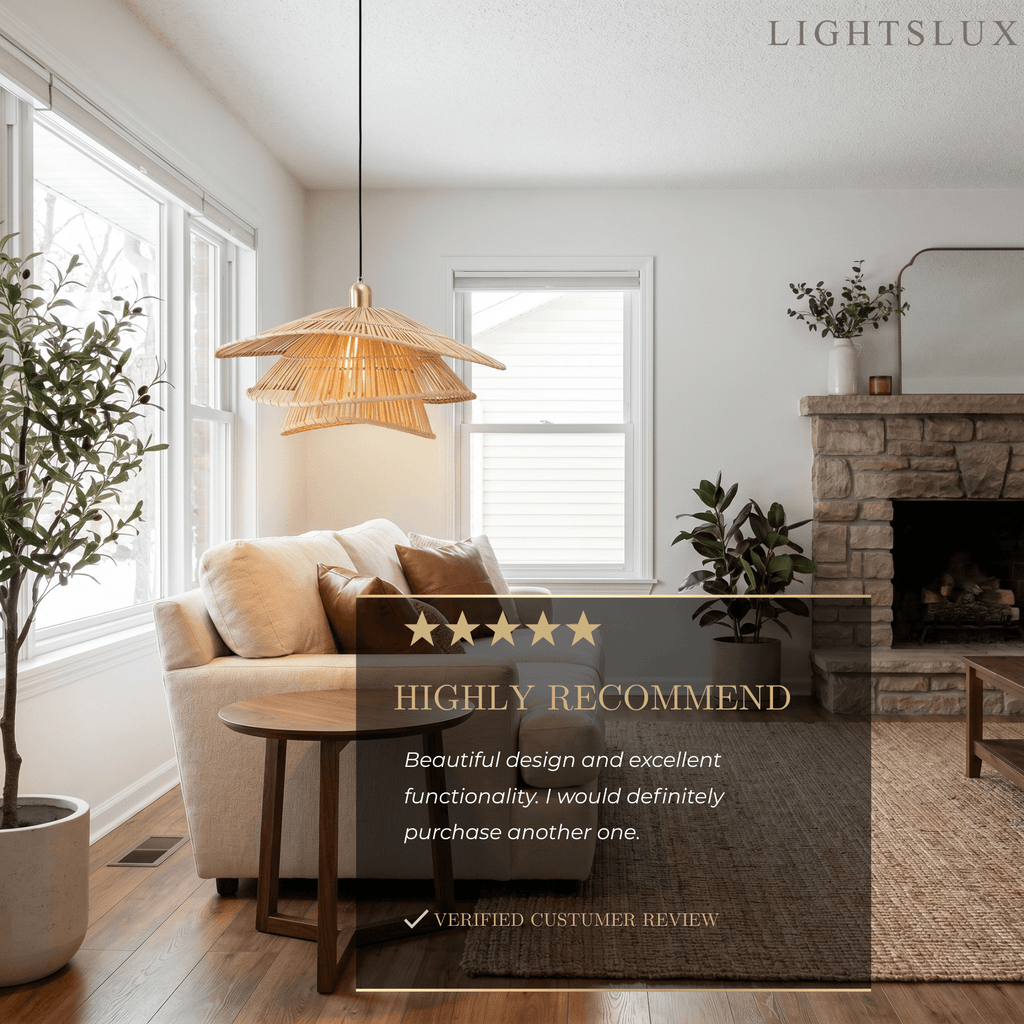 Natural Weaver Pendant Lamp -- Gold Natural Bamboo for Living Room Dining Room - Flindria