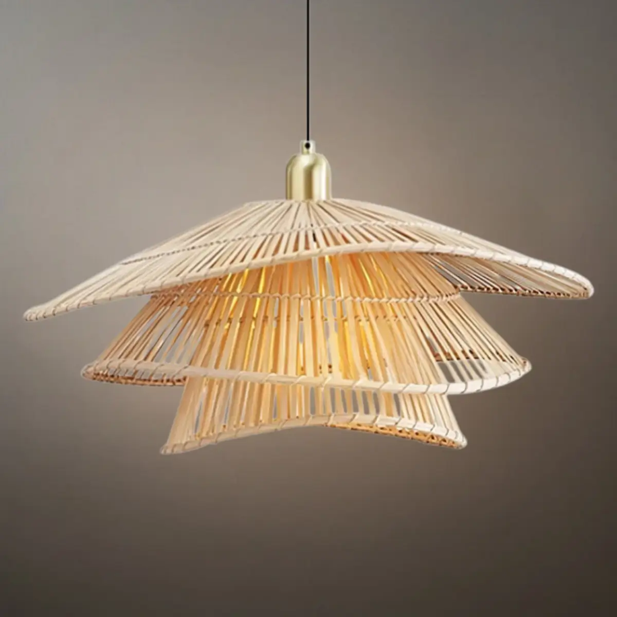 Natural Weaver Pendant Lamp -- Gold Natural Bamboo for Living Room Dining Room - Flindria