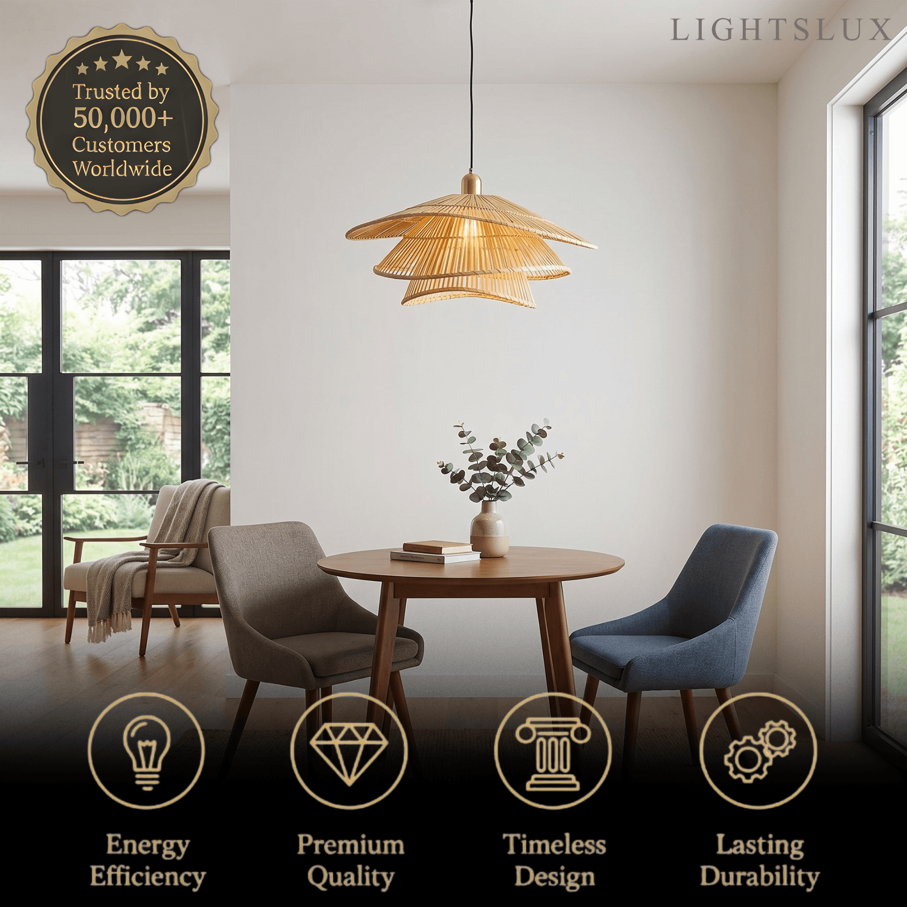 Natural Weaver Pendant Lamp -- Gold Natural Bamboo for Living Room Dining Room - Flindria