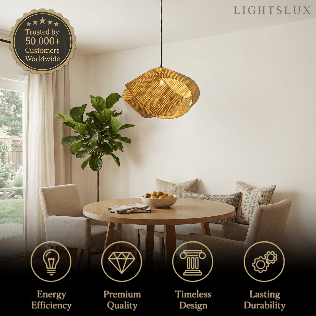 Modern Rattan Pendant Light -- Natural Rattan for Living Room Dining Room Bedroom - Flindria
