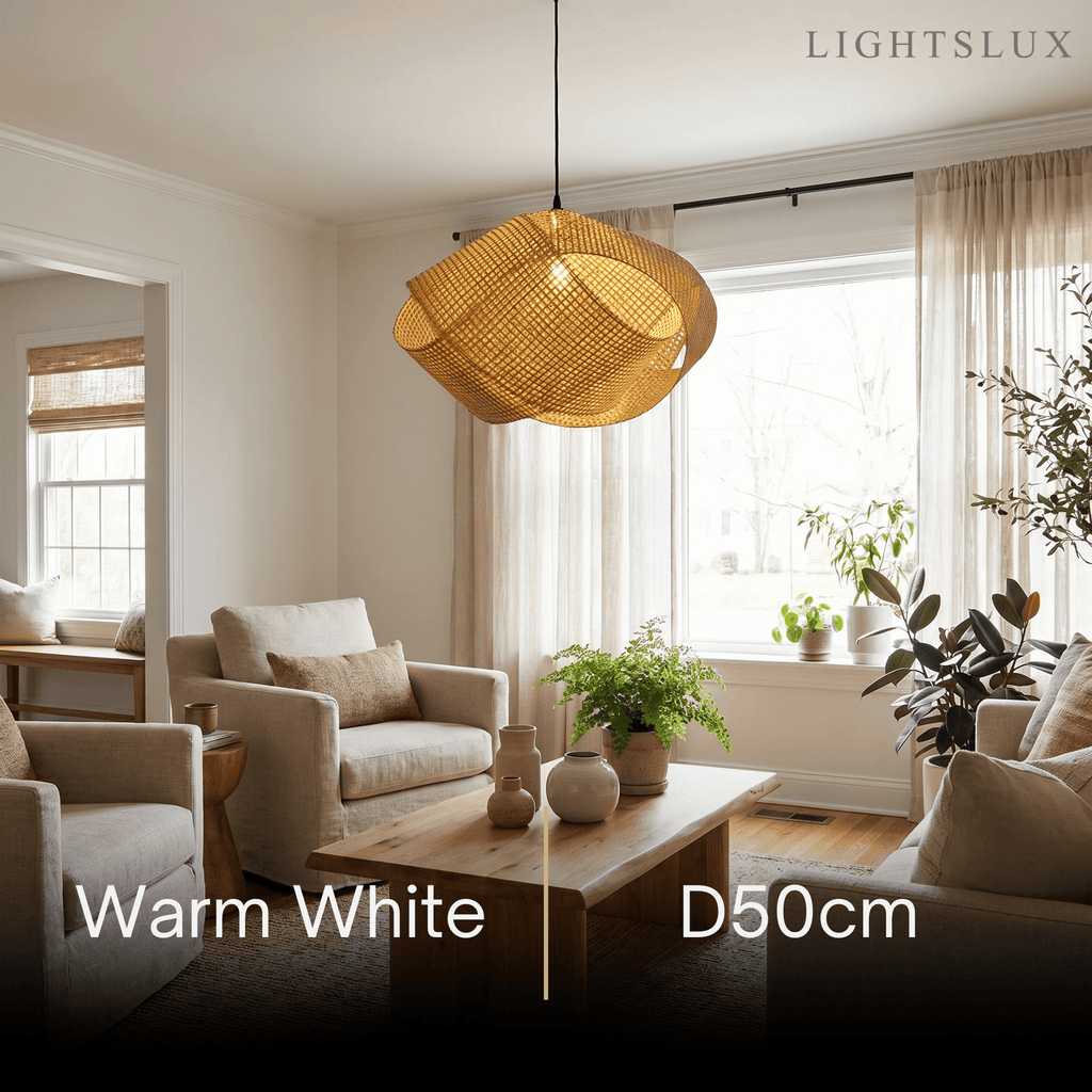 Modern Rattan Pendant Light -- Natural Rattan for Living Room Dining Room Bedroom - Flindria