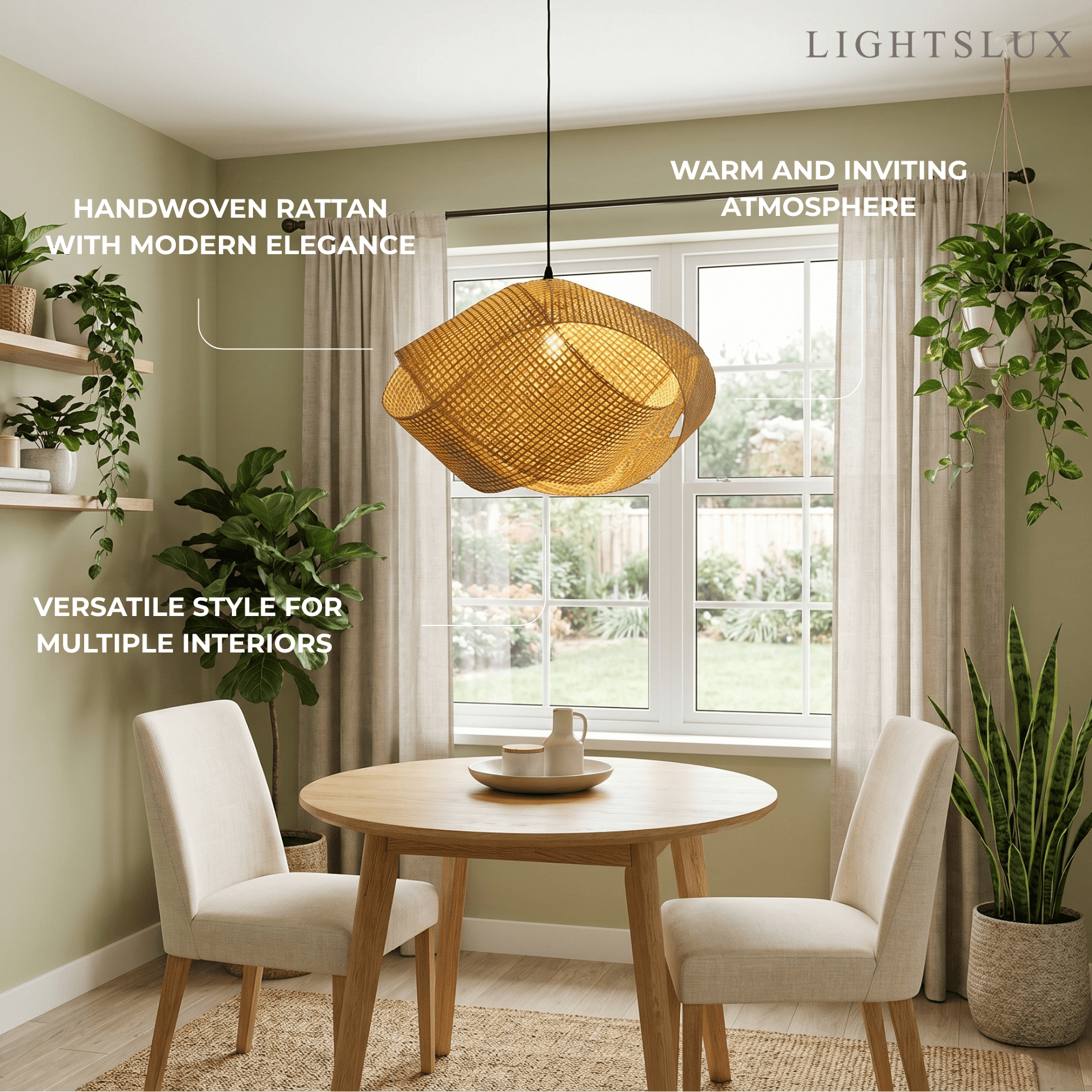 Modern Rattan Pendant Light -- Natural Rattan for Living Room Dining Room Bedroom - Flindria