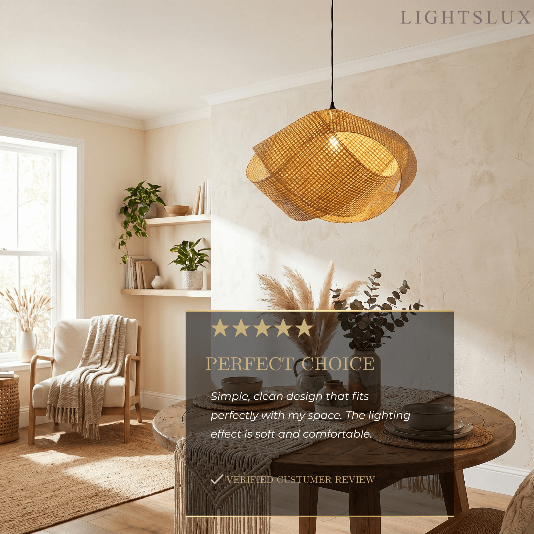 Modern Rattan Pendant Light -- Natural Rattan for Living Room Dining Room Bedroom - Flindria